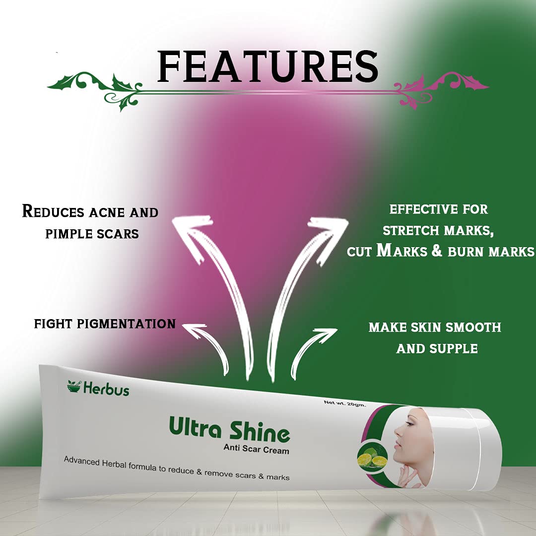 Ultra Shine Advanced Herbal Anti-Scar Face Cream - Reduces & Removes Scar Marks, Blemishes & Pigmentation | Whitening Moisturizer for Skin Care | Pimple Removal Treatment | Perfect for Post-Acne Care & Daily Brightening Routine