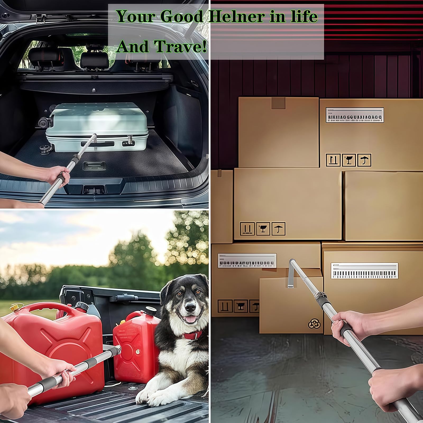 Telescoping Truck Bed Cargo Grabber with Magnetic Hook & Non-Slip Rubber Handle - 59