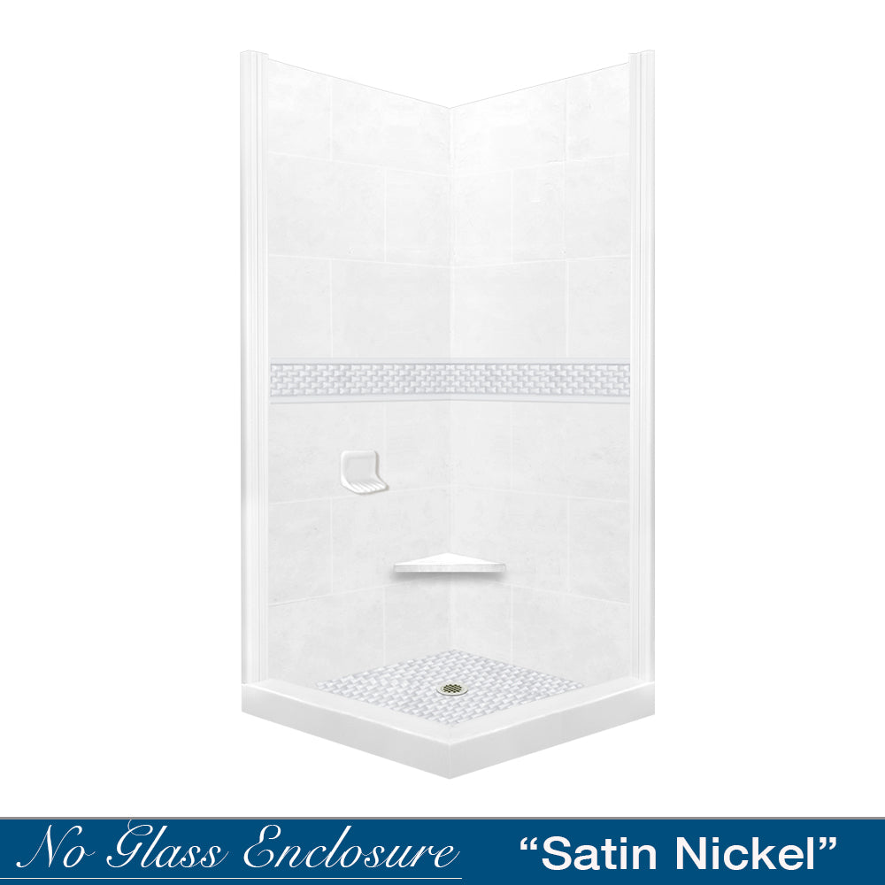 DIY Shower Remodel Kit - Natural Buff Sistine Stone & Jewel Stone Accent for Bathroom Corner | Waterproof Tile Alternative for Shower Walls & Bathtub Surrounds