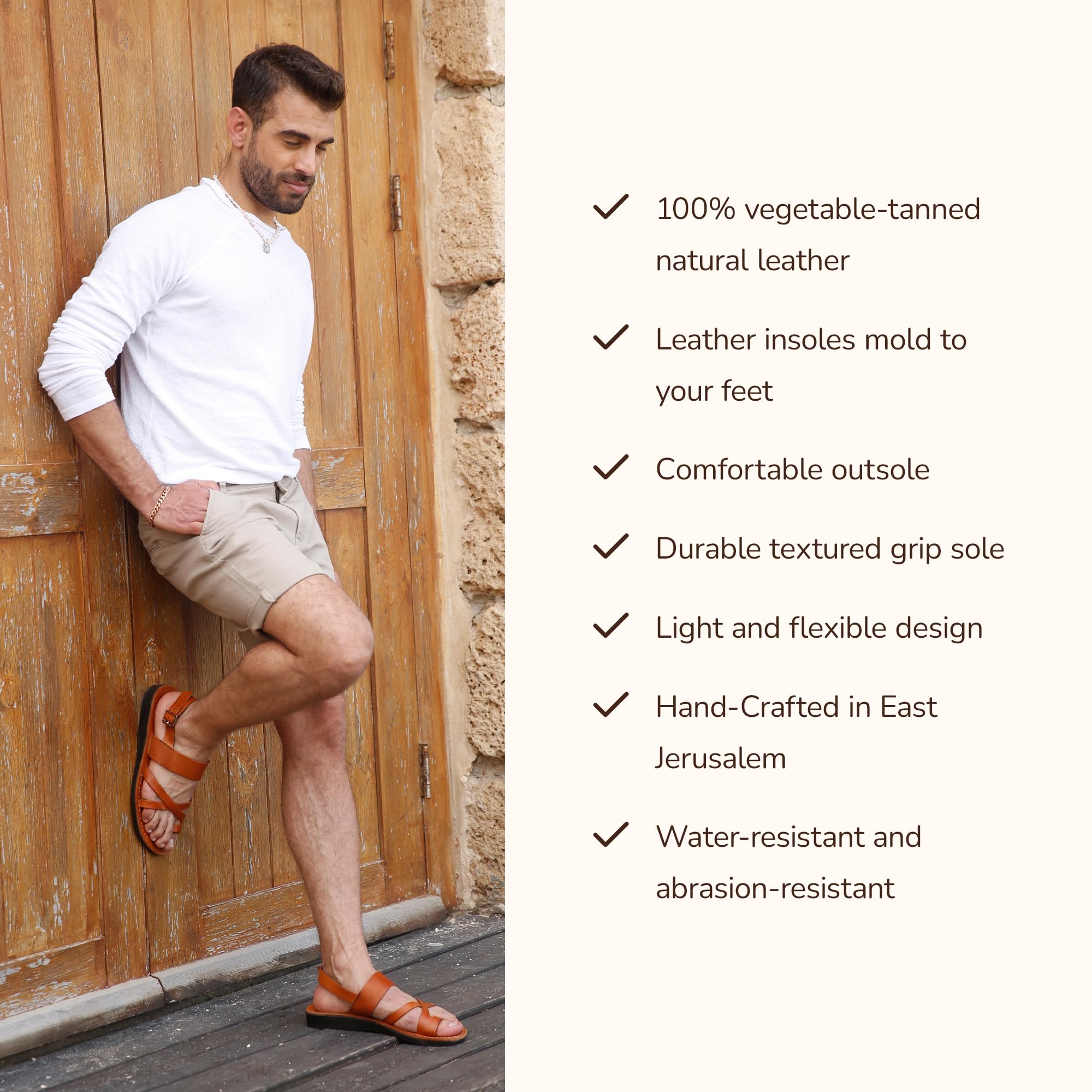 Amos Men's Leather Ankle Strap Flat Sandals - Comfortable Casual Summer Shoes for Beach, Walking & Outdoor Activities