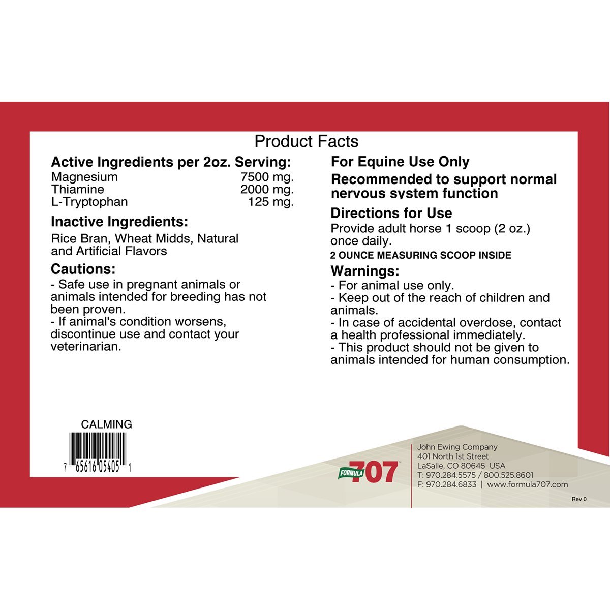 Formula 707 Calming Horse Supplement 20LB Bag – 160 Servings – Anxiety Relief & Focus Support for Horses – L-Tryptophan, Thiamine & Magnesium – Ideal for Training, Competition & Stressful Situations