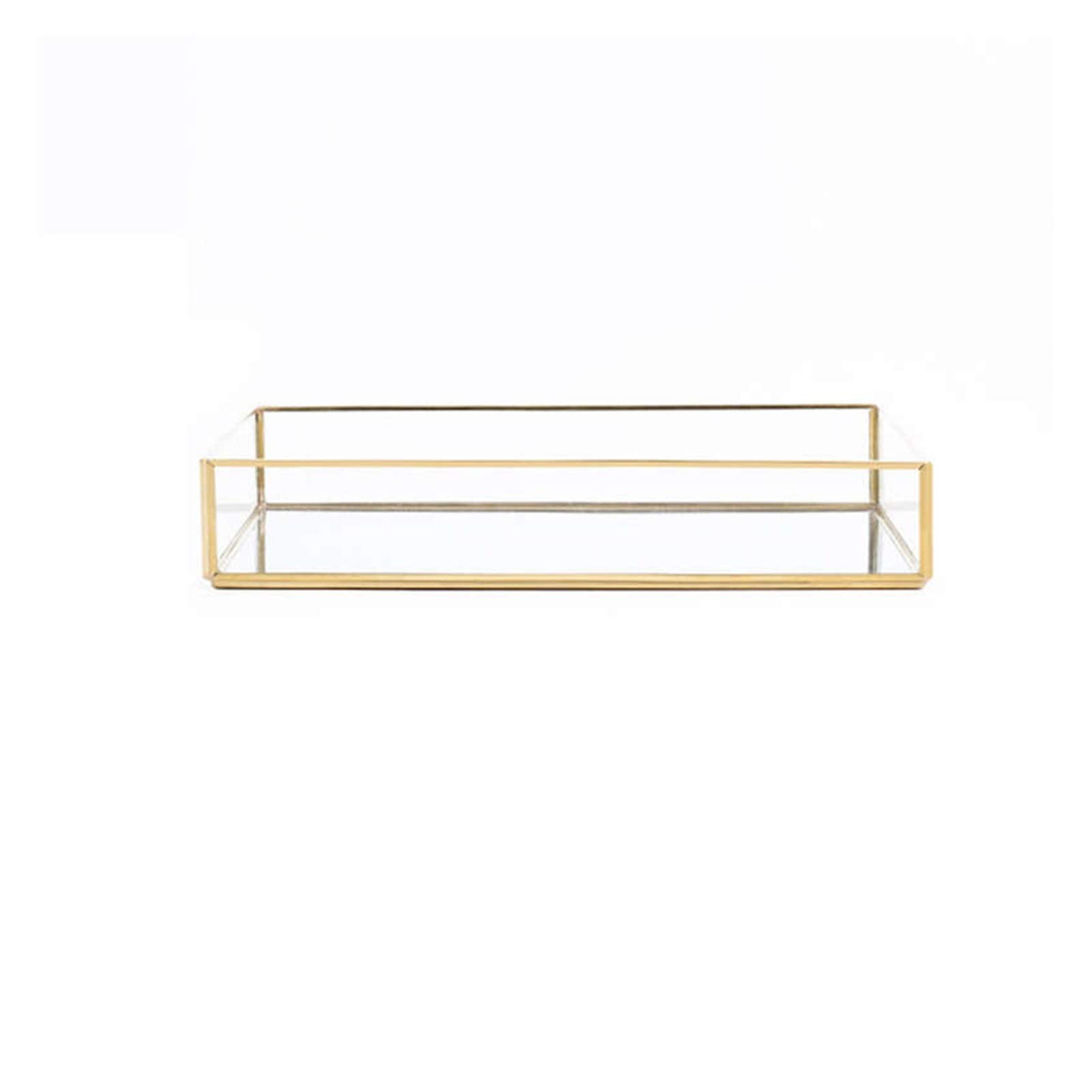 Nordic Retro Gold Rectangle Glass Tray - Decorative Storage Organizer for Makeup, Jewelry, Desserts | Home & Kitchen Decor | Perfect for Vanity, Bathroom, Dining Table, and Gift Giving (Color: Gold Middle)