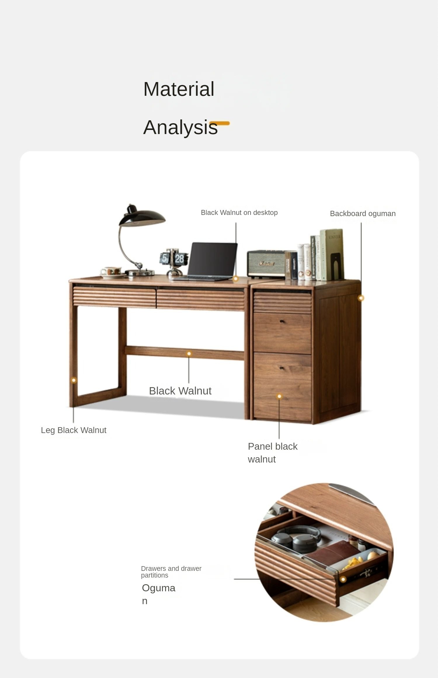 Premium Black Walnut Solid Wood Desk - Modern Nordic Style Home Office Desk for Study, Work & Writing - Durable & Stylish Workspace Solution