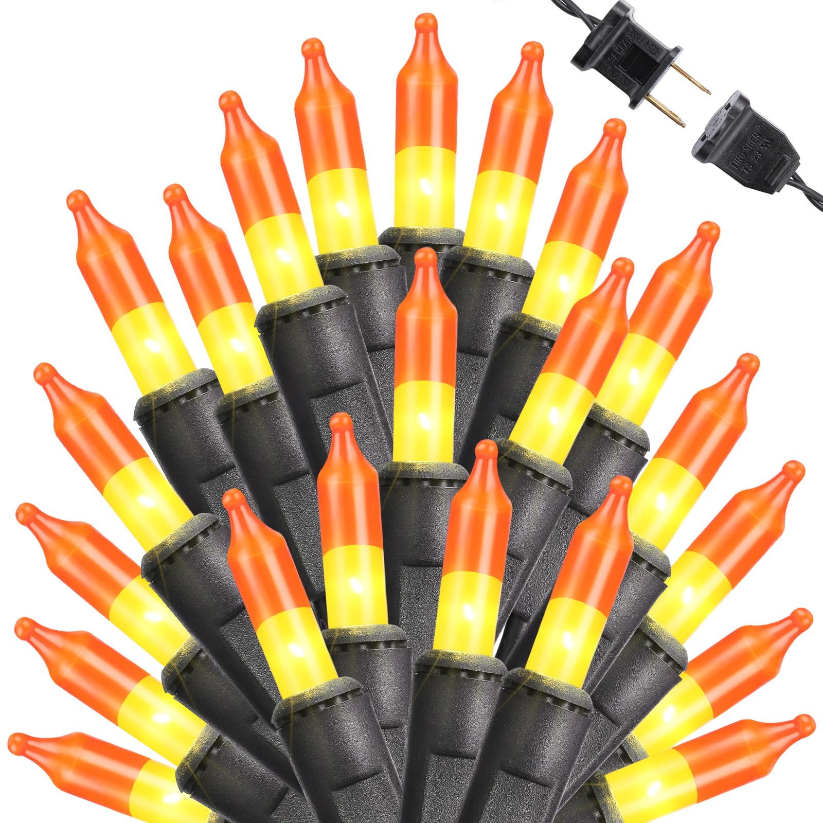Toodour 75ft 300-Count Halloween String Lights - UL Certified Connectable Candy Corn Mini Bulbs in Yellow & Orange for Home, Garden, Porch & Party Decor | Perfect for Halloween Night, Spooky Yard Displays & Festive Indoor Lighting
