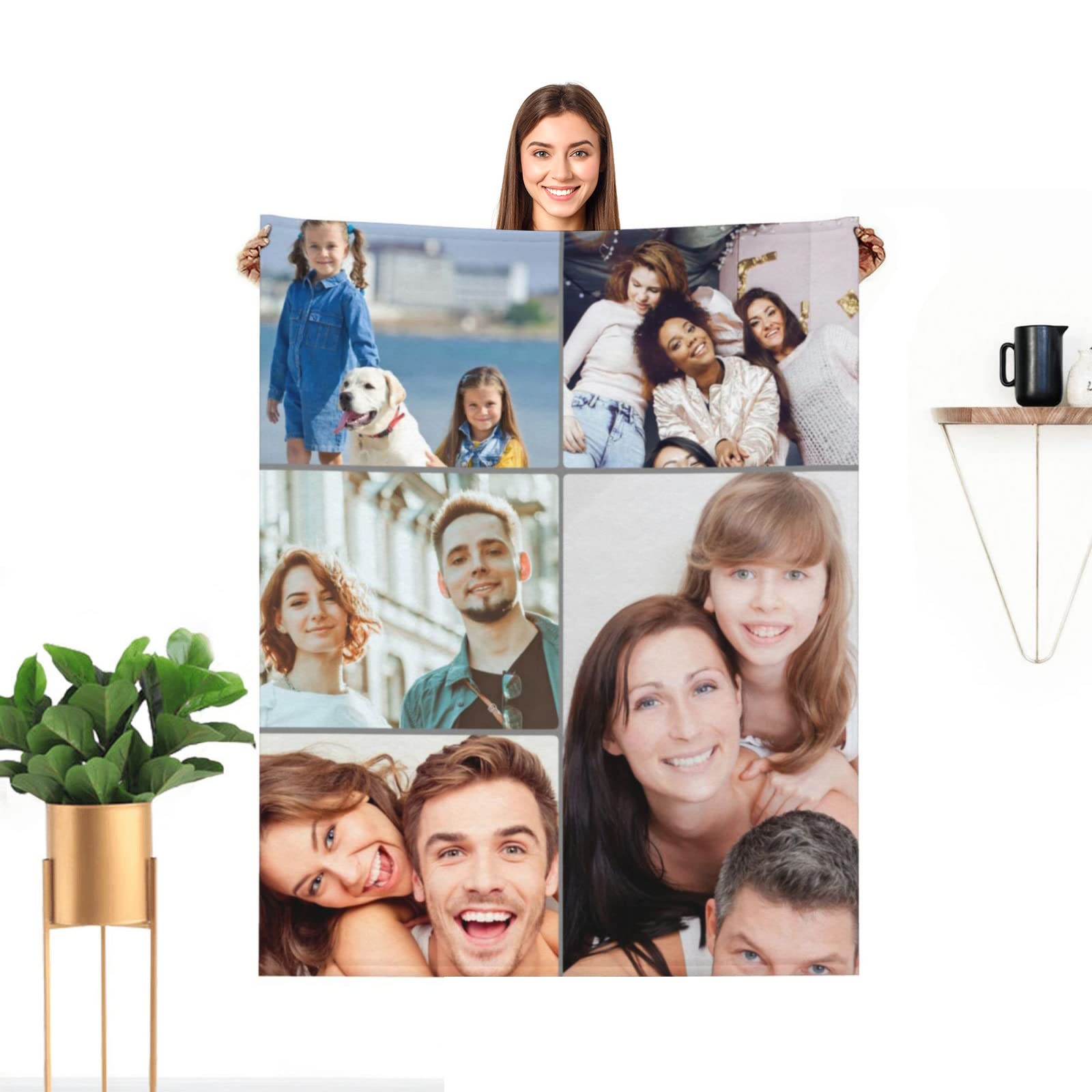 Custom Photo Blanket with Text - Personalized Picture Collage Fleece Blanket for Adults, Kids & Family - Pet Blankets for Dogs & Cats - Perfect Birthday, Christmas, Halloween Gift (60