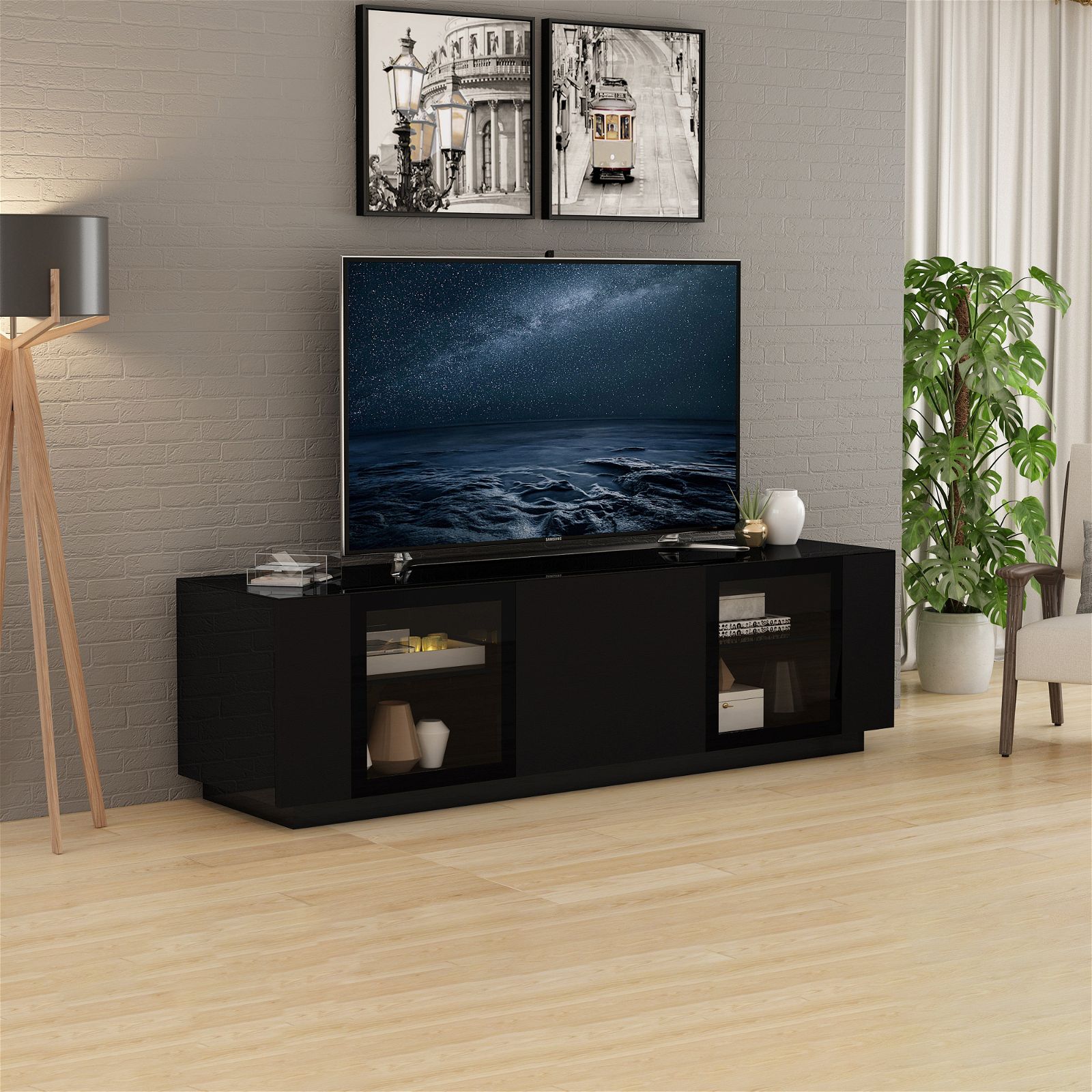 TAURIS Platinum 225cm Black Home Theater TV Stand - Modern Entertainment Center for Living Room, Home Theater Setup & Media Storage
