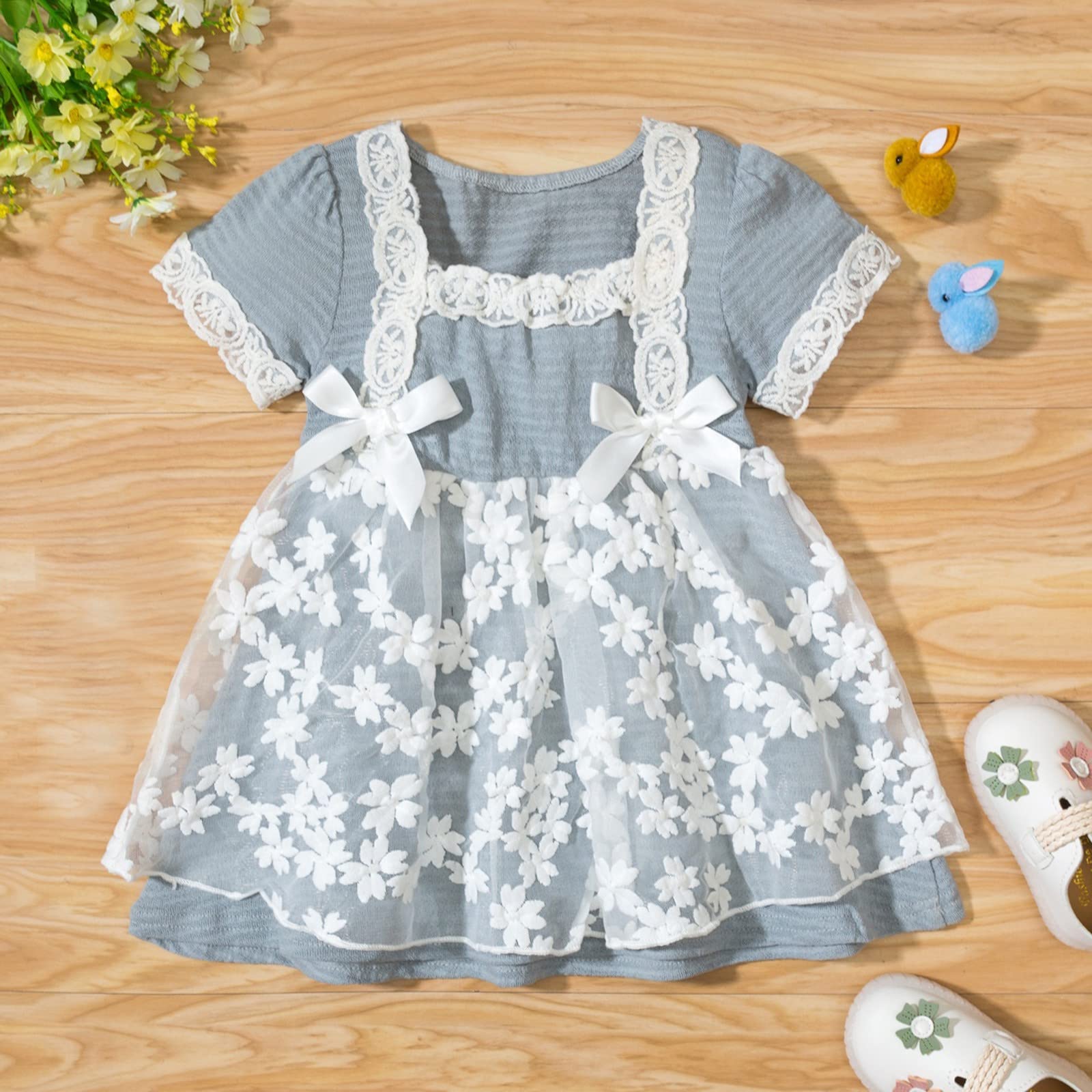 **Girls' Summer Princess Dress - Tulle Ruched Patchwork Lace Toddler Dress for Kids | Casual Party, Birthday, Photo Shoot Outfit**