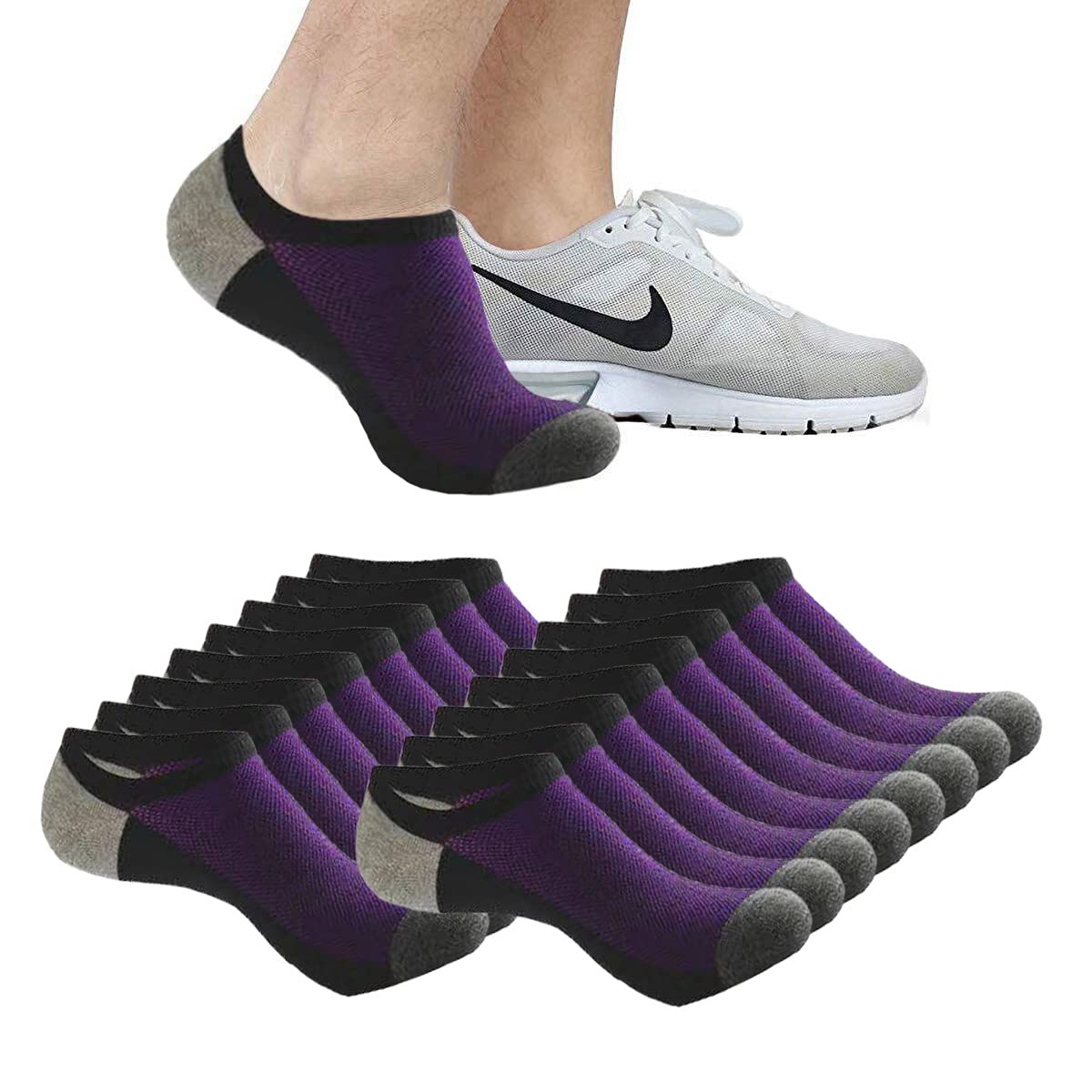 Faustine No Show Socks for Men - Low Cut Ankle Socks (8 or 16 Pairs) - Non Slip, Breathable & Comfortable - Perfect for Sneakers, Loafers & Casual Shoes