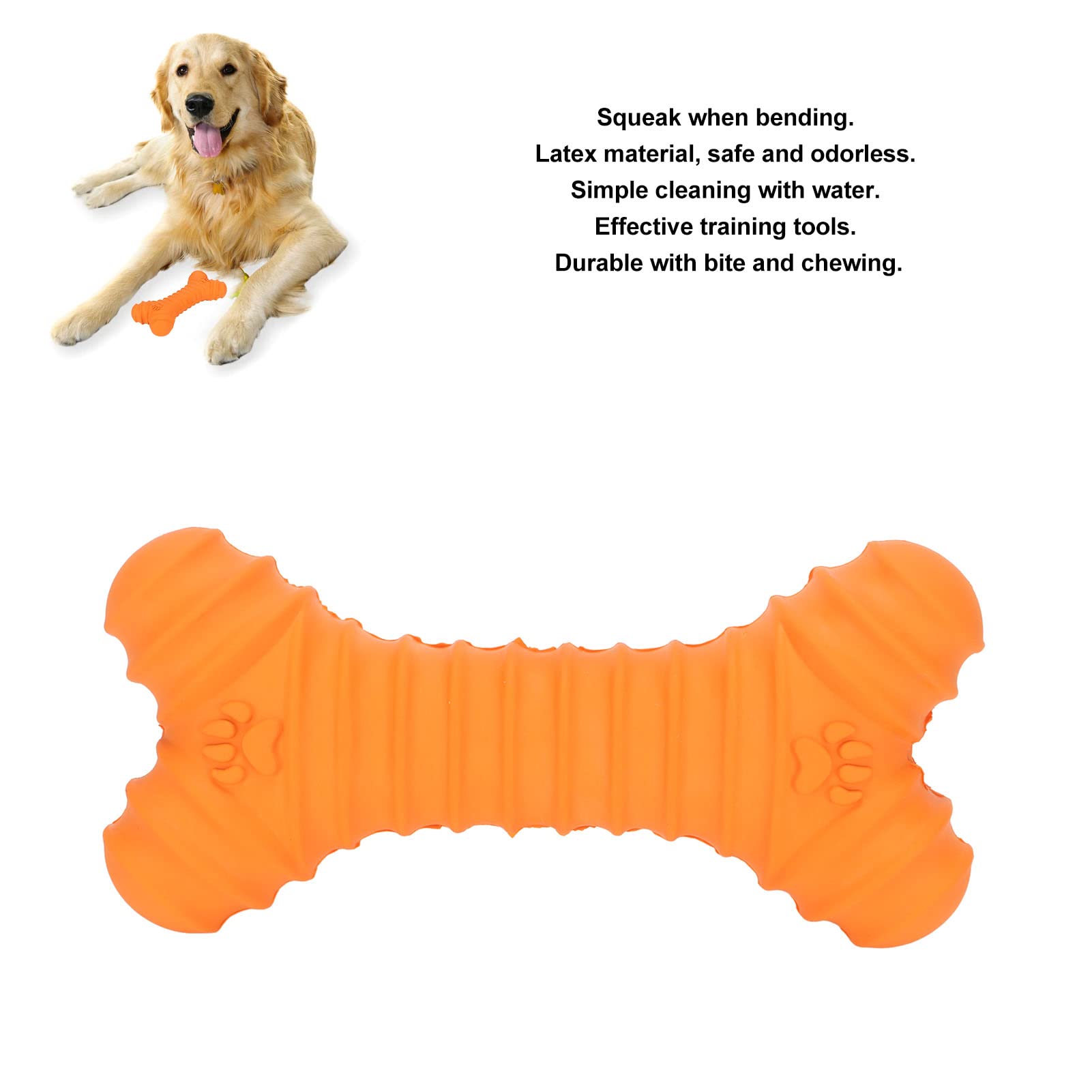 **Zerodis Indestructible Squeaky Dog Toy Bone Shape - Durable Rubber Chew Toy for Large Dogs & Aggressive Chewers - Interactive Pet Toy with Squeaker (Orange) - Perfect for Playtime, Training & Teething Relief**