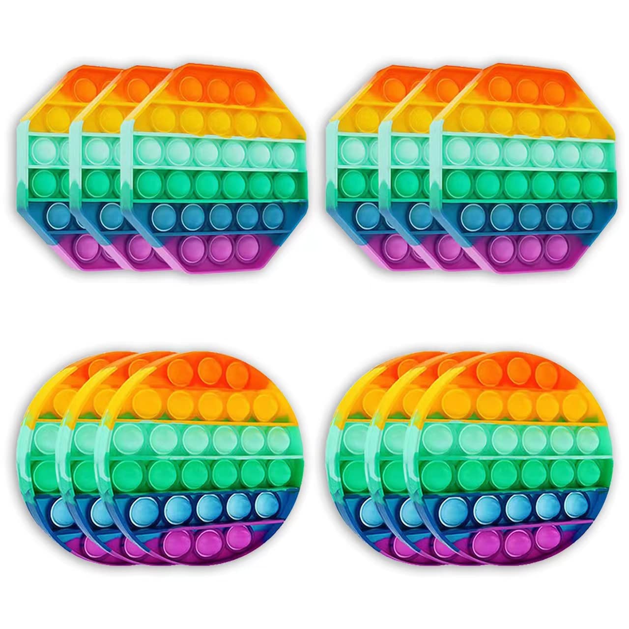 Rainbow Bubble Fidget Poppers - 12 Pack Sensory Stress Relief Toys for Kids & Adults | Push Pop Fidget Toys for Anxiety, ADHD & Autism | Bulk Wholesale Pop Its for Classroom, Office & Travel Use