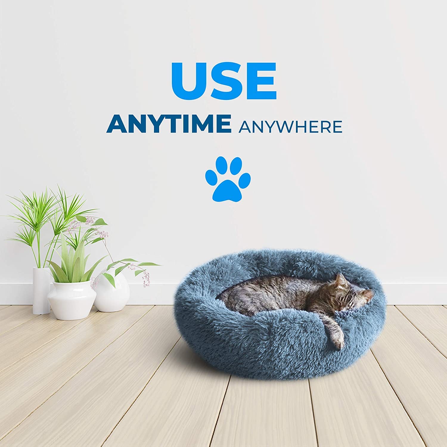 Whiskers & Friends Washable Cat Bed for Indoor Cats - Calming Pet Bed for Small Dogs & Kittens - Large Cozy Cat Furniture for Relaxing at Home