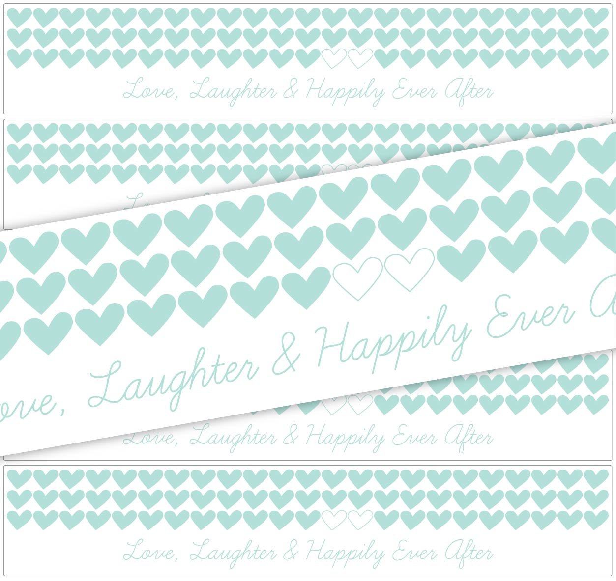 24 Hearts Waterproof Bottle Labels - Love & Laughter Theme for Weddings & Parties