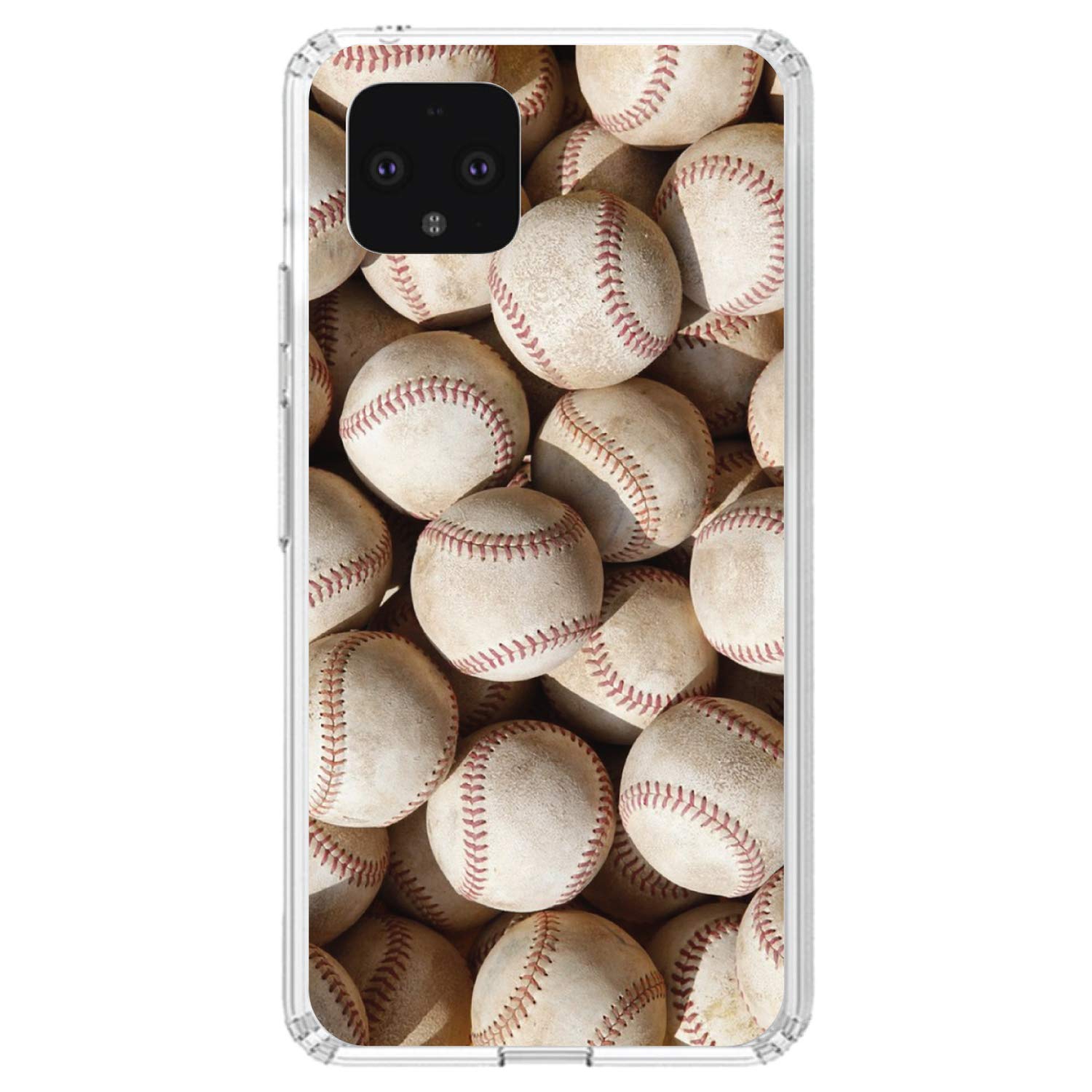 Clear Shockproof Hybrid Case for Google Pixel 4 (5.7 Inch) - TPU Bumper & Acrylic Back with Tempered Glass Screen Protector - Vintage Baseball Design - Perfect for Baseball Fans & Daily Protection