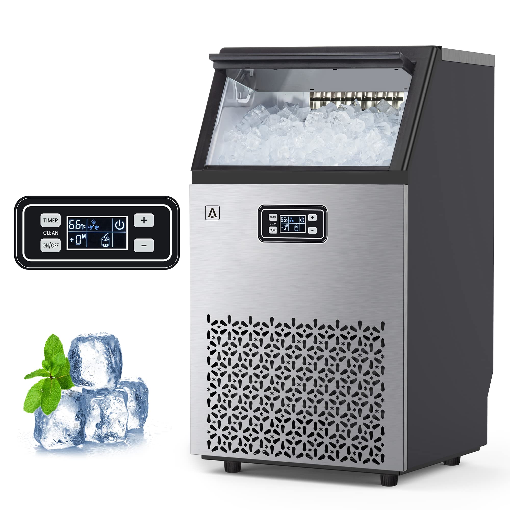 Garvee 150 LBS/24H Commercial Under Counter Ice Maker Machine with 33LBS Storage Bin - Stainless Steel Ice Machine for Home, Office, Restaurant, Bar & Coffee Shop (66 Ice Cubes per Cycle) - Perfect for Beverage Service, Party Events and Food Preservation