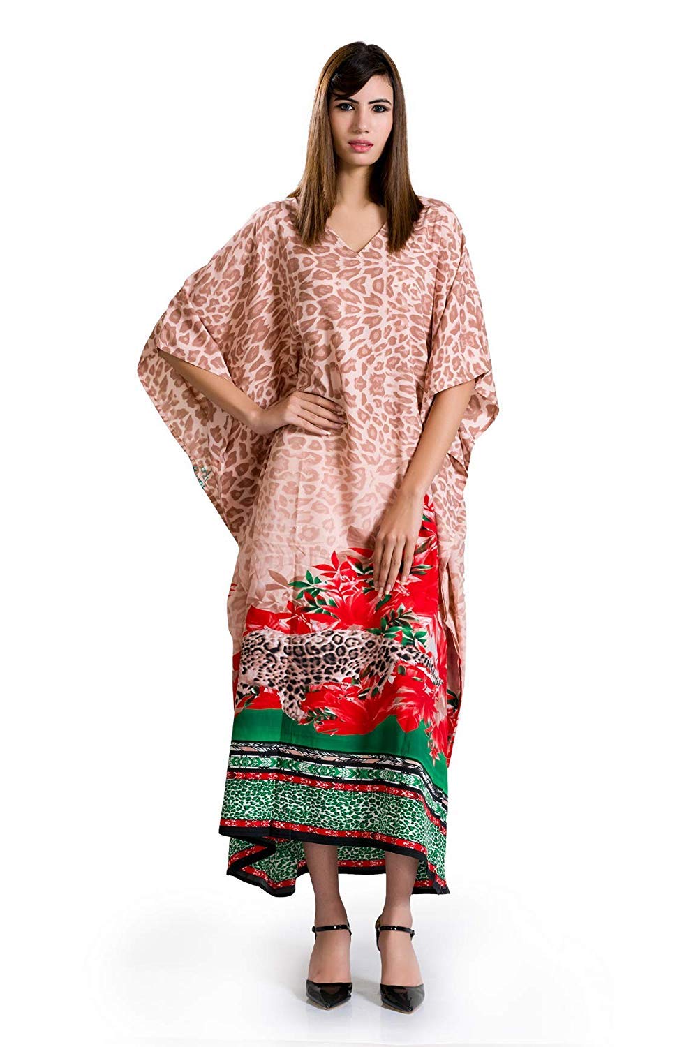 Floral Women's Kaftan Dress - Long Maxi Tunic Kimono Nightgown for Beach, Party & Casual Wear | Lightweight Polyester Summer Dress for Vacation, Lounge & Boho Style