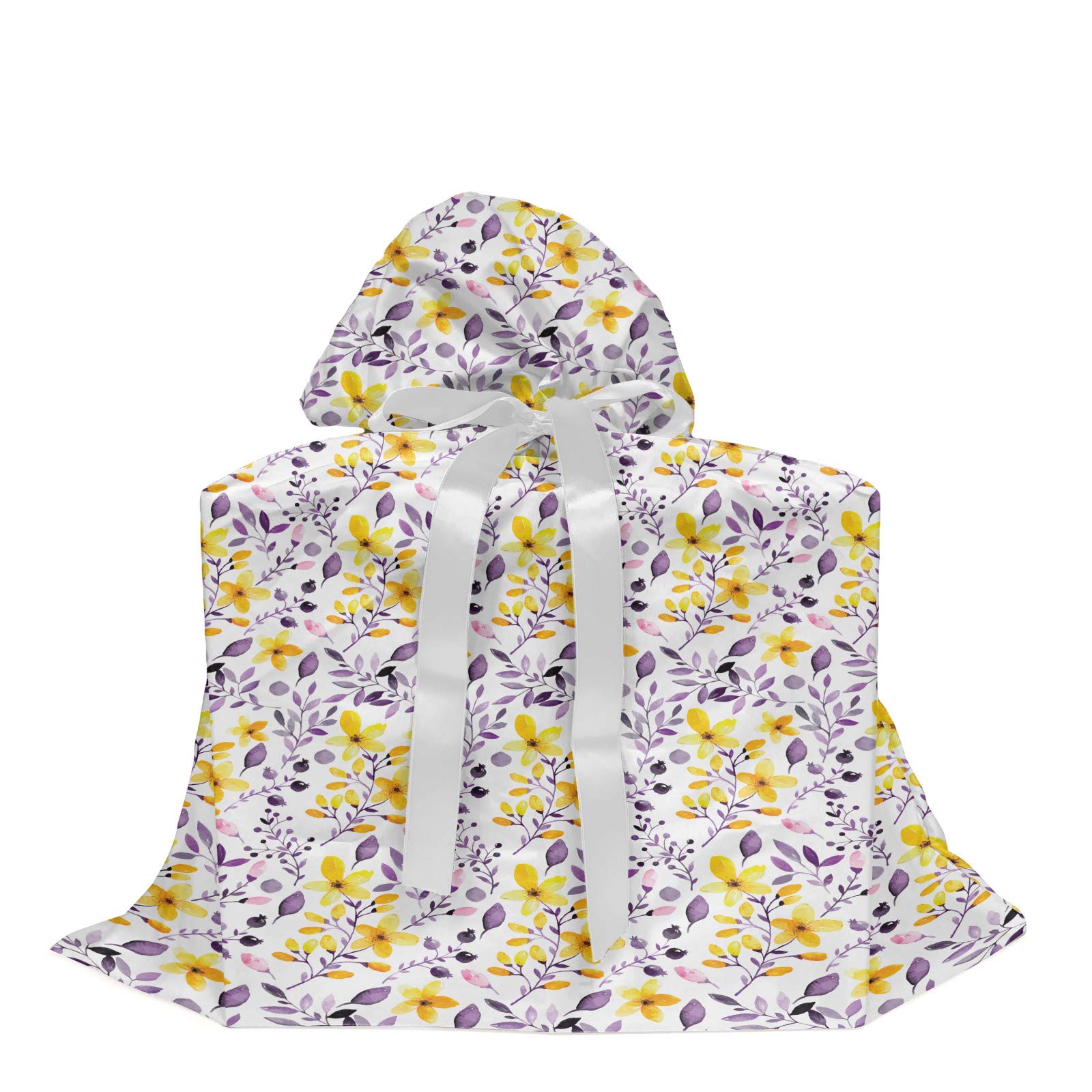 Ambesonne Floral Gift Bag - Purple Yellow Watercolor Leaves & Flowers for Party Favors