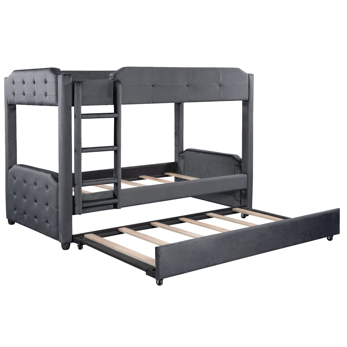 Velvet Twin Bunk Bed with Trundle - Gray for Kids' Room