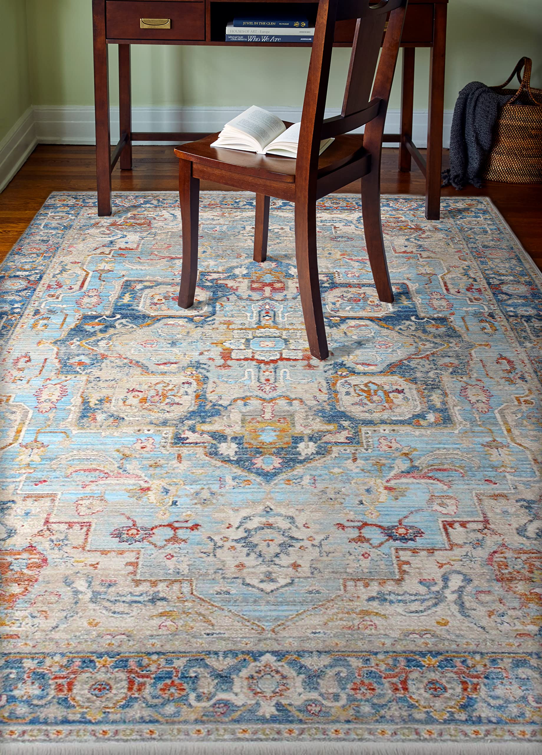 Bashian Collection Luxury Power Loom Polyester Area Rug - 3.6' x 5.6' Light Blue Runner Rug for Entryway, Living Room, Bedroom - Soft & Durable Home Decor for Modern House, Apartment, Office