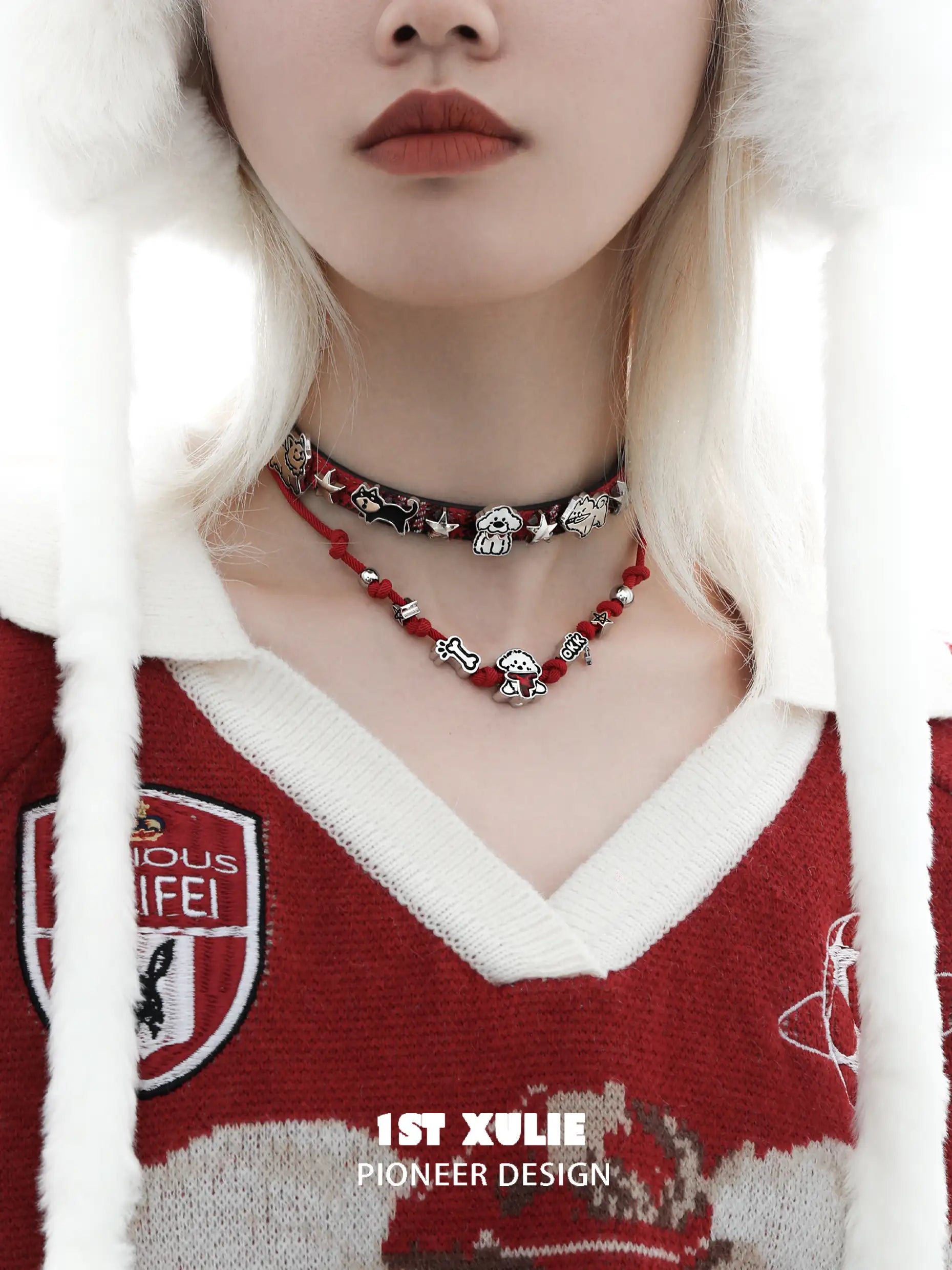 18k Gold Plated Graffiti Puppy Dog Choker Necklace - Milan Rope Chain for Women, Valentine's Day Gift, Party Jewelry for Spring Festival Celebrations