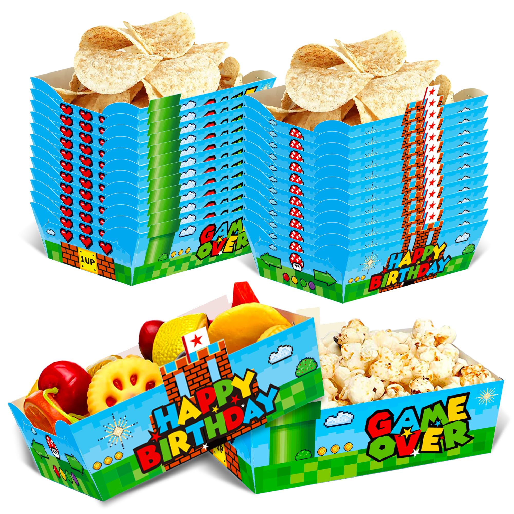 Super Brothers Video Game Themed Birthday Party Supplies - 24Pcs Snack Decorations & Food Trays for Kids Birthday Celebrations | Perfect for Gaming Parties, Snack Displays & Themed Events
