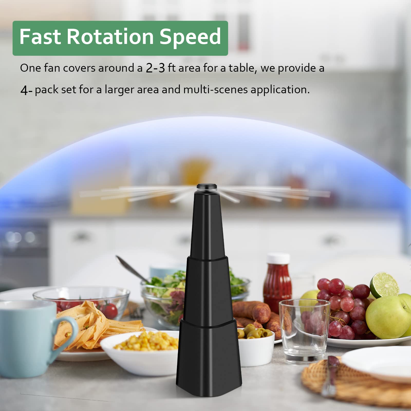 4 Pack Portable Automatic Fly Repellent Fans for Tables - Indoor/Outdoor Fly Control for Restaurants, Picnics & Home Use - Food Safe Fly Spinner for Parties, BBQs & Outdoor Dining