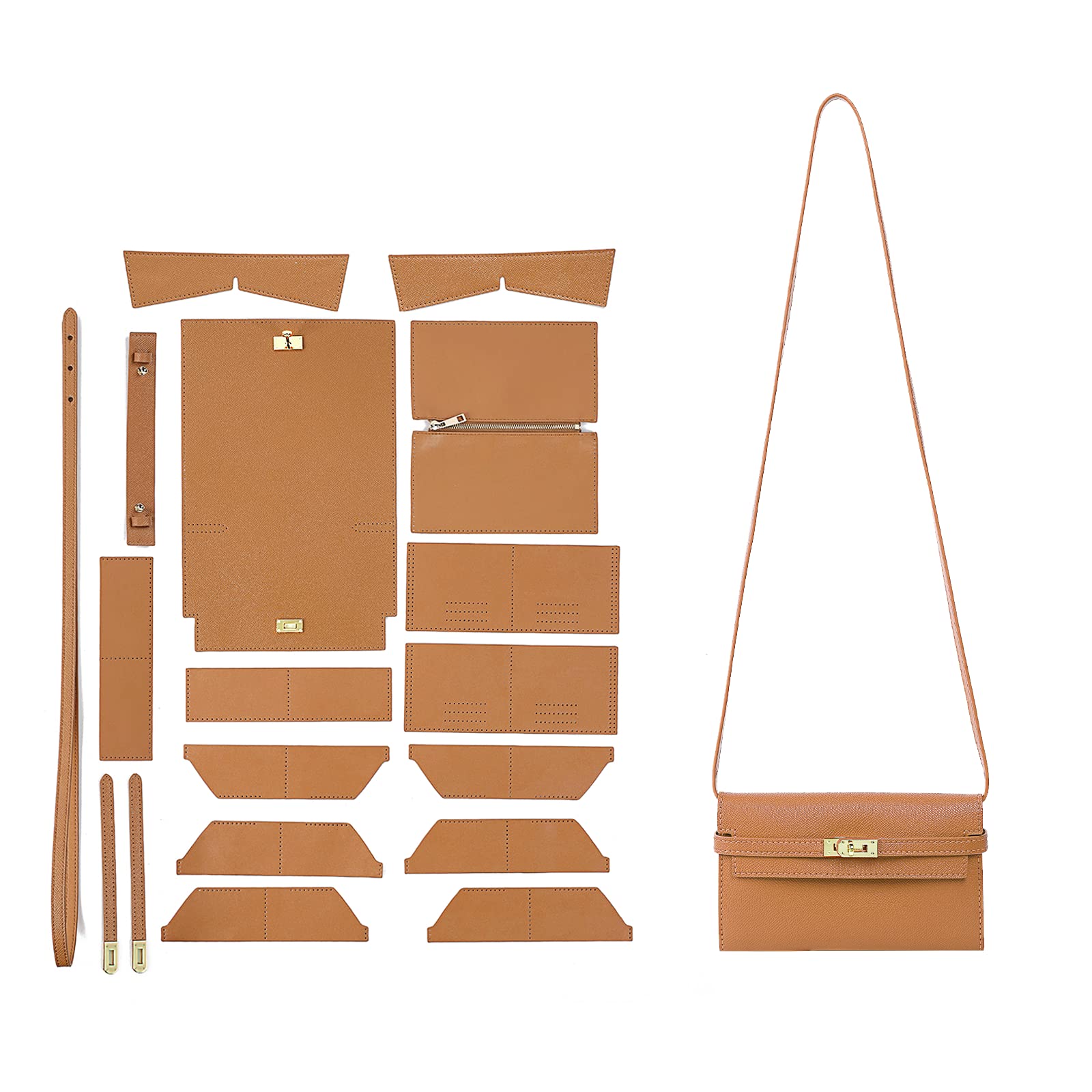 POPSEWING Designer Long Leather Wallet DIY Kit for Women - Hand Stitched Sewing Craft Kit with Strap, Brown - Perfect for Handmade Gifts, Fashion Accessories & Creative Projects