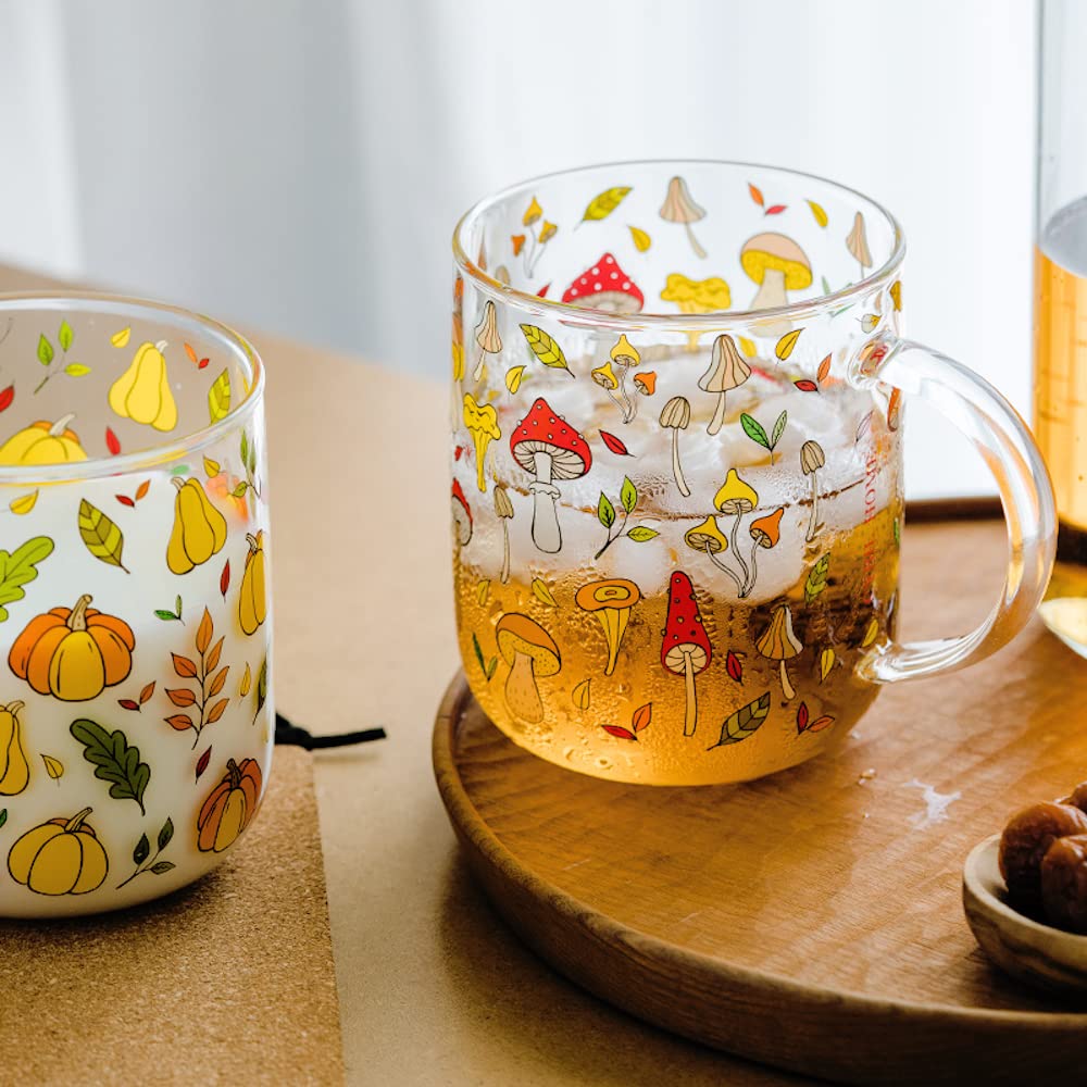 Premium Borosilicate Glass Mushroom Mug with Silicone Lid - 15.2oz Heat-Resistant Drinking Cup for Coffee, Tea & Hot Beverages - Modern Mushroom-Themed Home & Office Use - Gift for Adults & Plant Lovers