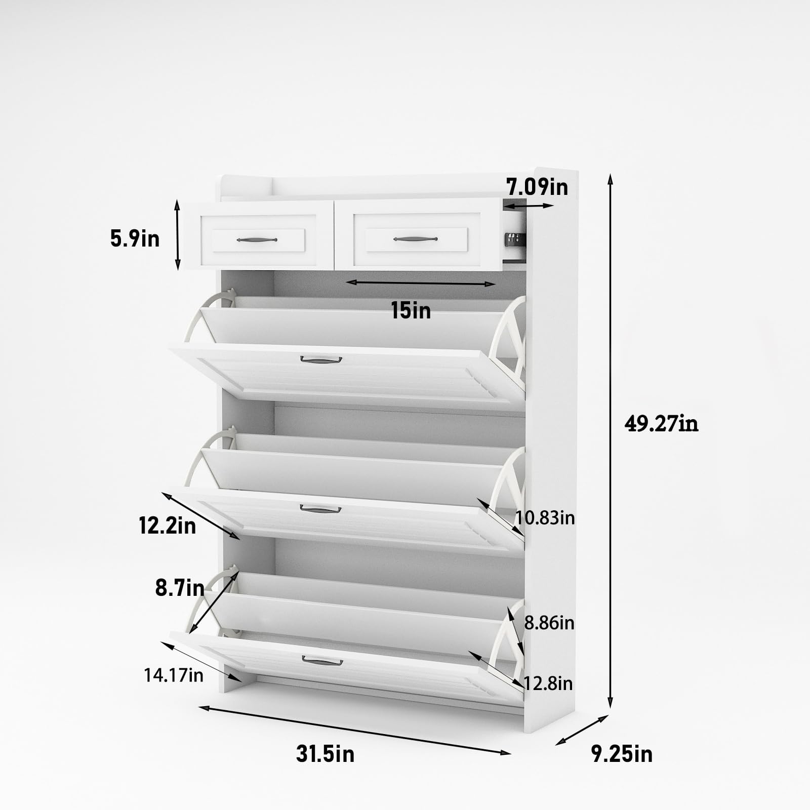 Compact 3-Door Shoe Cabinet with Drawers - Space-Saving Entryway Storage for Hallway & Apartment
