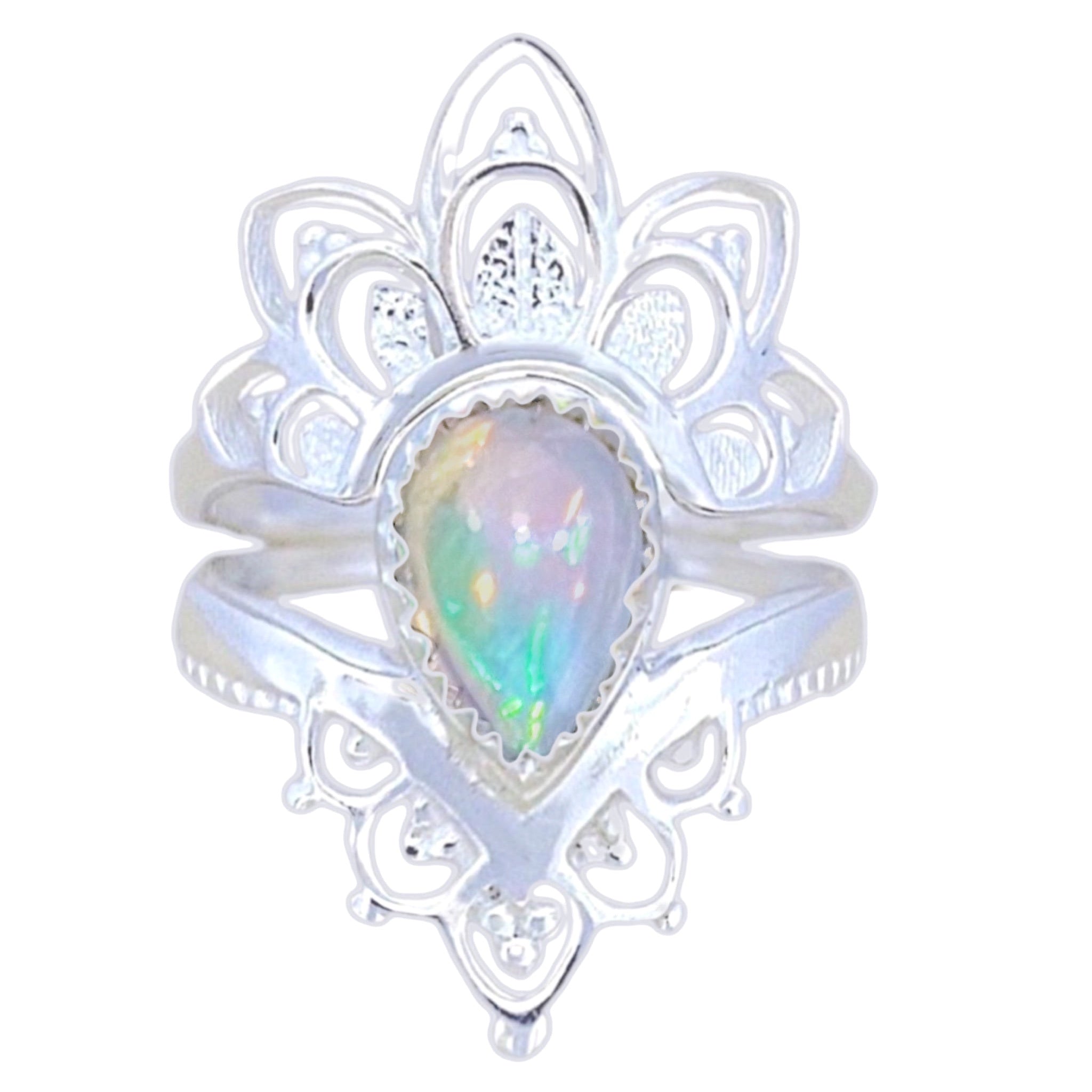 Laihas Daisly Boho Genuine Opal Ring Set for Women - Sterling Silver Stackable Rings - Handmade Bohemian Jewelry for Everyday Wear & Special Occasions
