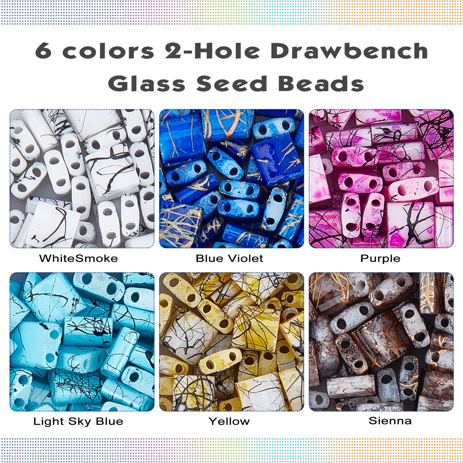NBEADS 240 Pcs 6 Color 5mm Square 2-Hole Glass Beads for DIY Jewelry Making - Perfect for Bracelets, Necklaces, Earrings and Craft Projects