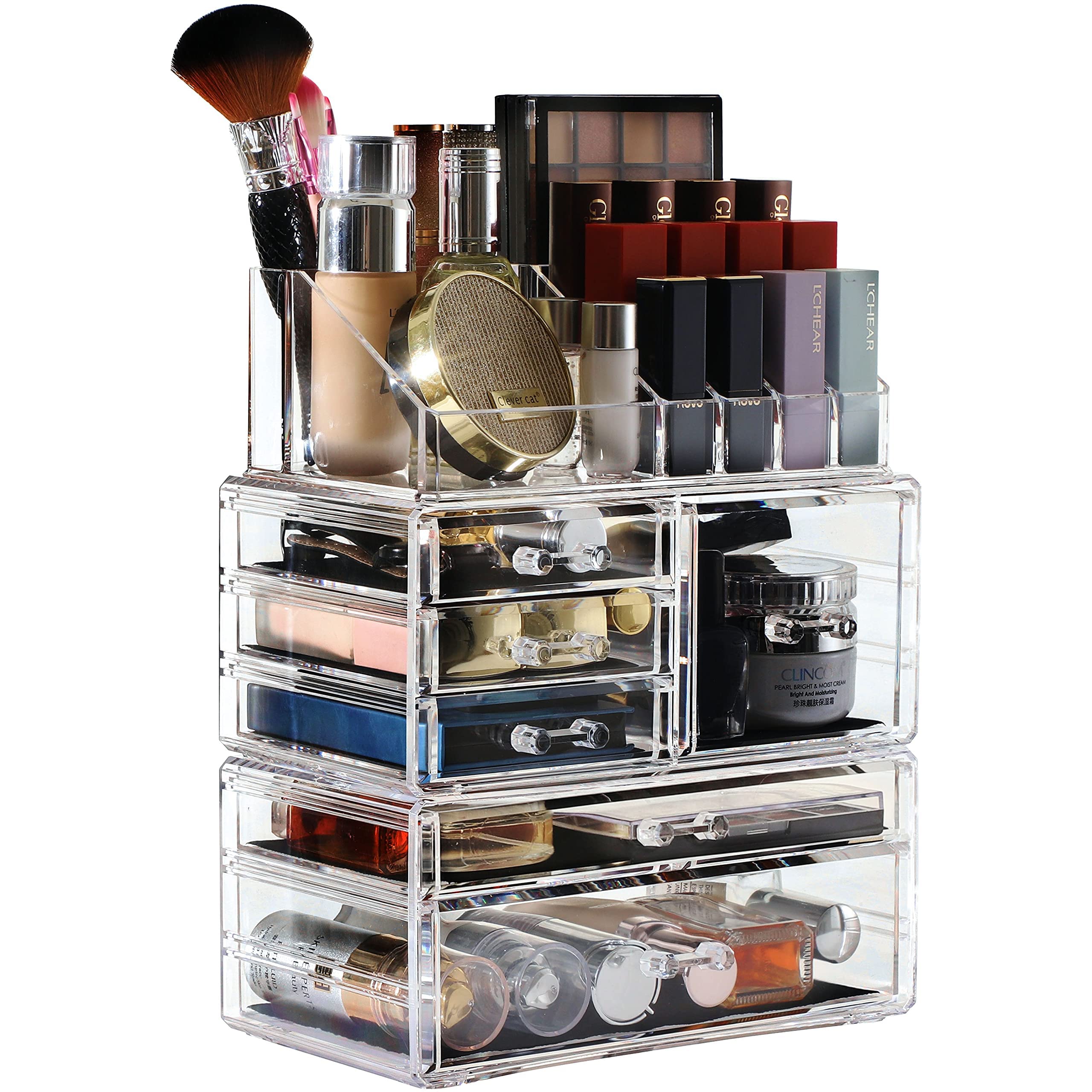 3-Pack Clear Acrylic Makeup Organizer with 6 Stackable Drawers - Skincare, Jewelry & Beauty Product Storage for Vanity, Desk, Bathroom & Bedroom Organization