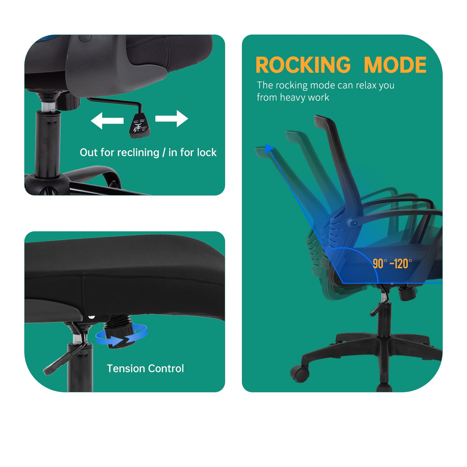 Ergonomic Office Chair with Lumbar Support - Adjustable Height Mesh Computer Desk Chair, Rolling Swivel Task Chair for Home & Office Comfort (Black) - Perfect for Long Work Hours, Gaming, and Remote Work