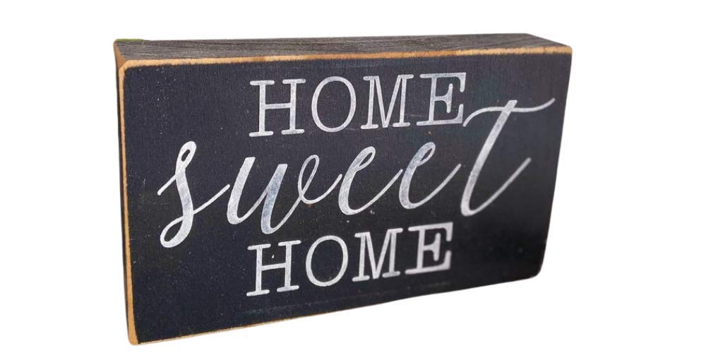 Rustic Black Wood Block Sign - 'Home Sweet Home' Wall Decor | Charming & Affordable Farmhouse Style Home Décor | Perfect for Living Room, Bedroom, or Housewarming Gift