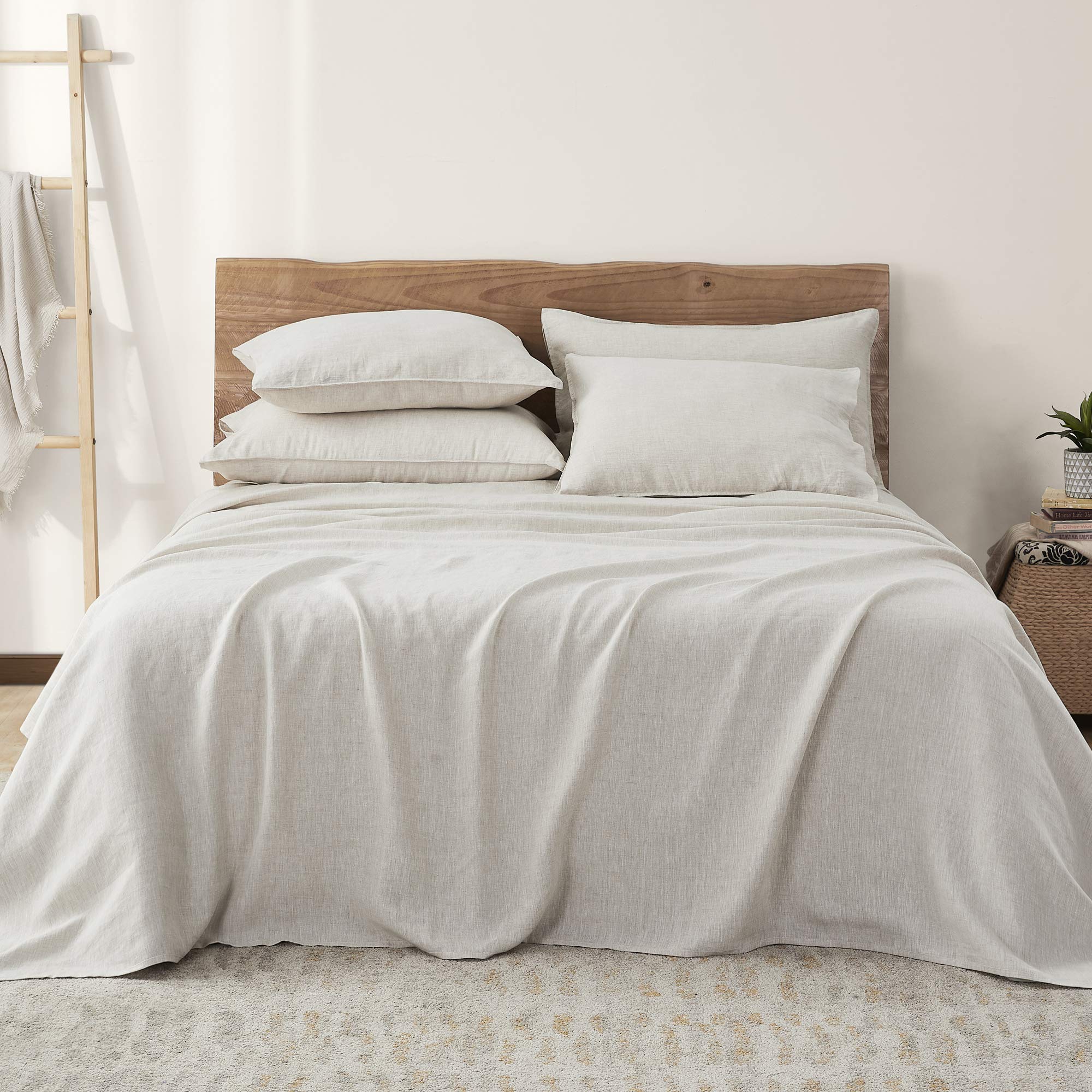 Umchord 100% French Linen Bed Sheets Set - 4 Piece Stone Washed Full Size (81”x96”) Cooling Sheets for Hot Sleepers | Moisture Wicking, Breathable & Durable Flaxen Bedding | Perfect for Summer Nights & Allergy Relief