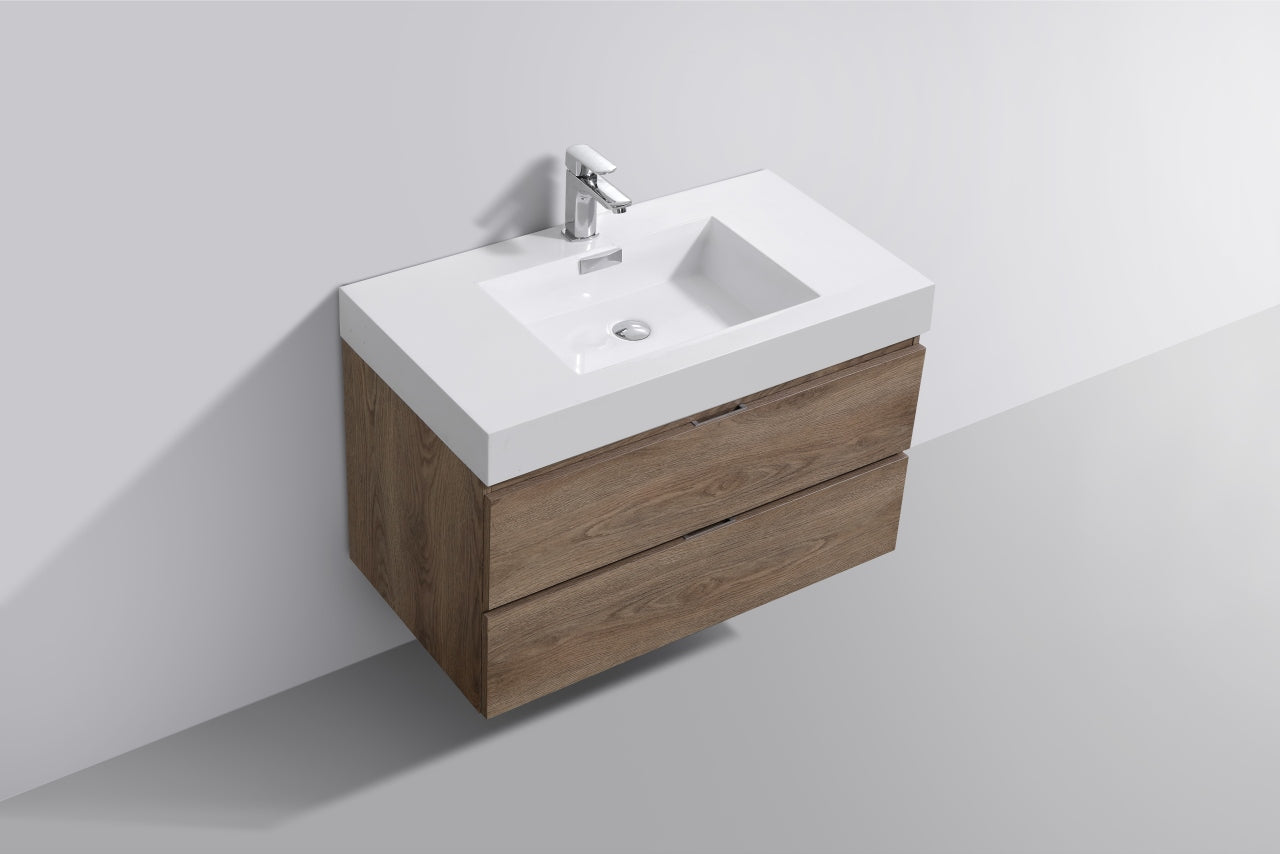 BSL36 Butternut Wall Mount Bathroom Vanity - Modern Floating Sink Cabinet for Small Bathrooms, Powder Rooms & Apartments | Space-Saving Design with Storage