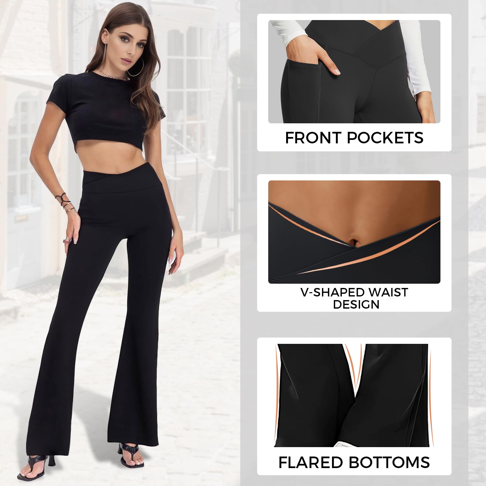 Women's High-Waisted Black Flare Leggings - Crossover Yoga Pants with Bootcut Design for Gym, Workout & Casual Wear | Perfect for Yoga, Pilates, Running and Everyday Fashion