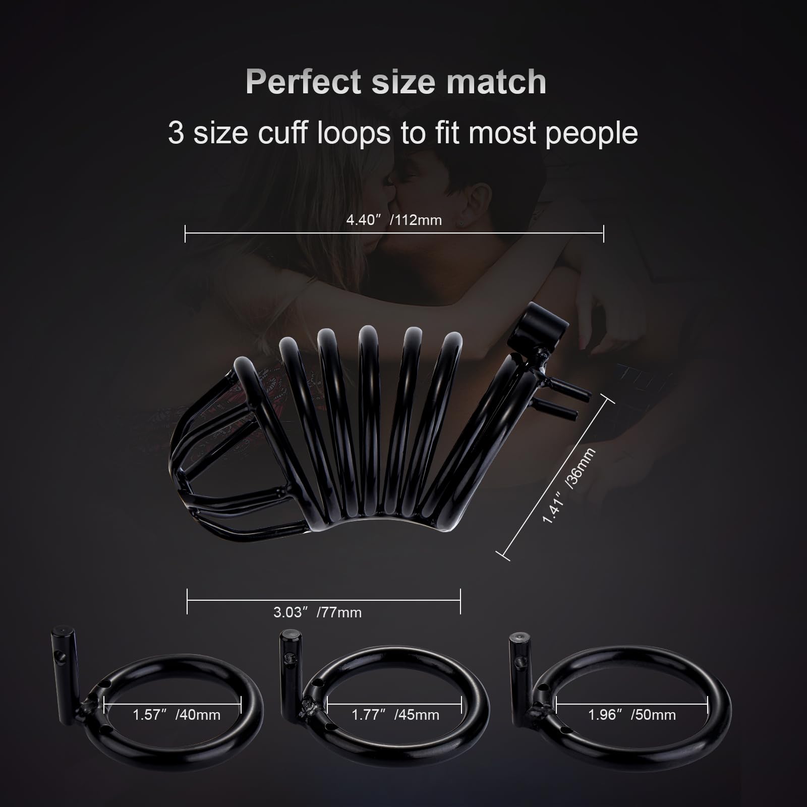 Premium Metal Cock Cage - Male Chastity Device with 3 Adjustable Rings & 2 Keys | Secure Locking System | Black BDSM Sex Toy for Couples Play, Tease Control, and Long-Term Wear