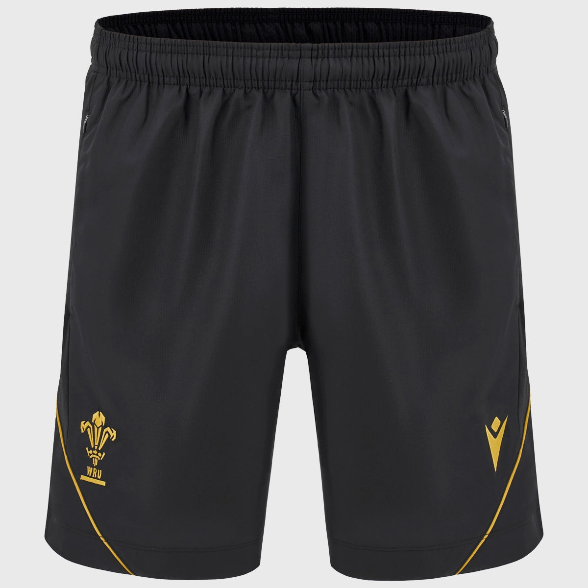 Macron Wales Rugby Training Bermuda Shorts - Black | Men's Breathable Athletic Shorts for Rugby, Gym & Casual Wear