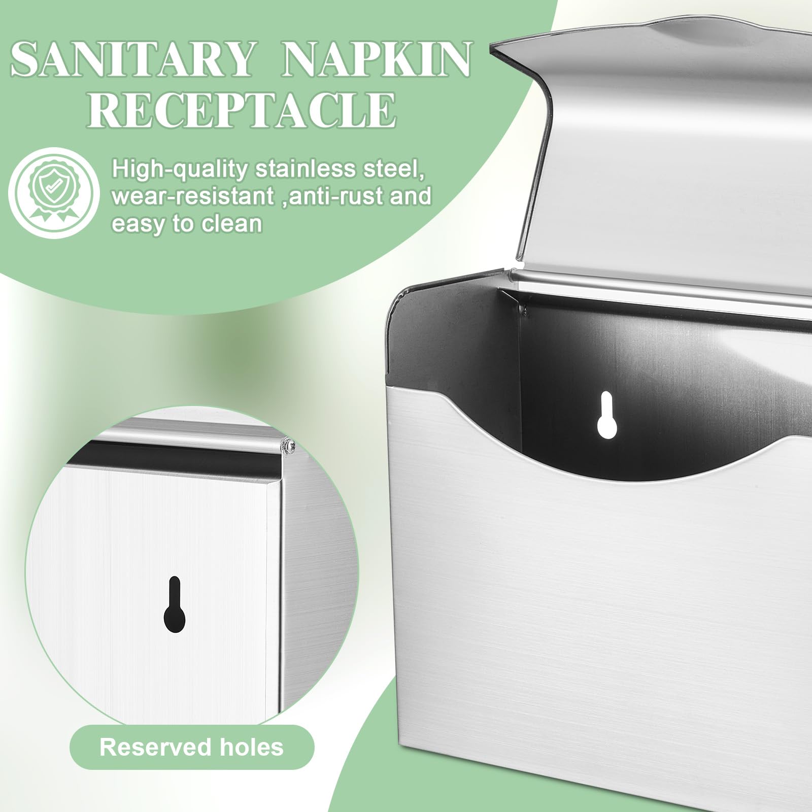 Tioncy Stainless Steel Sanitary Napkin Disposal Bin - Wall Mounted Feminine Hygiene Waste Container for Tampons & Pads (Silver) | Ideal for Bathrooms, Restrooms & Women's Washrooms