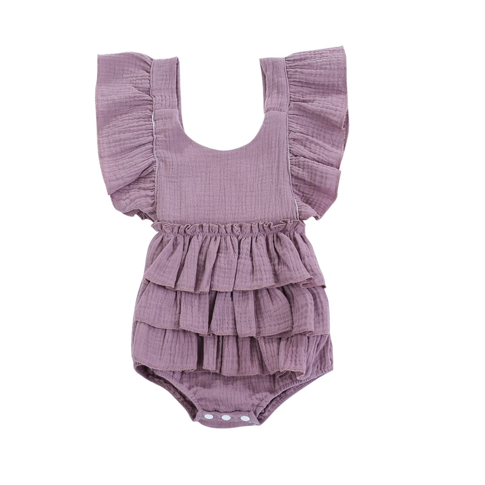 IKFIVQD Newborn Infant Baby Clothes - Girls Sleeveless Solid Ruched Bodysuit Romper Outfit for 0-3 Months (Purple) | Soft Cotton Summer Wear for Photo Shoots, Playtime & Special Occasions