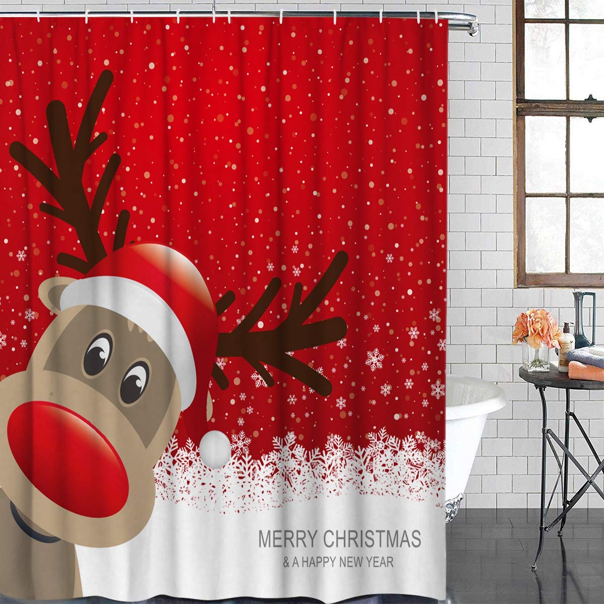 Waterproof Polyester Christmas Reindeer Shower Curtain - Holiday Bathroom Decor for Merry Christmas & New Year - Perfect for Festive Home Decor, Guest Bathrooms, and Seasonal Celebrations
