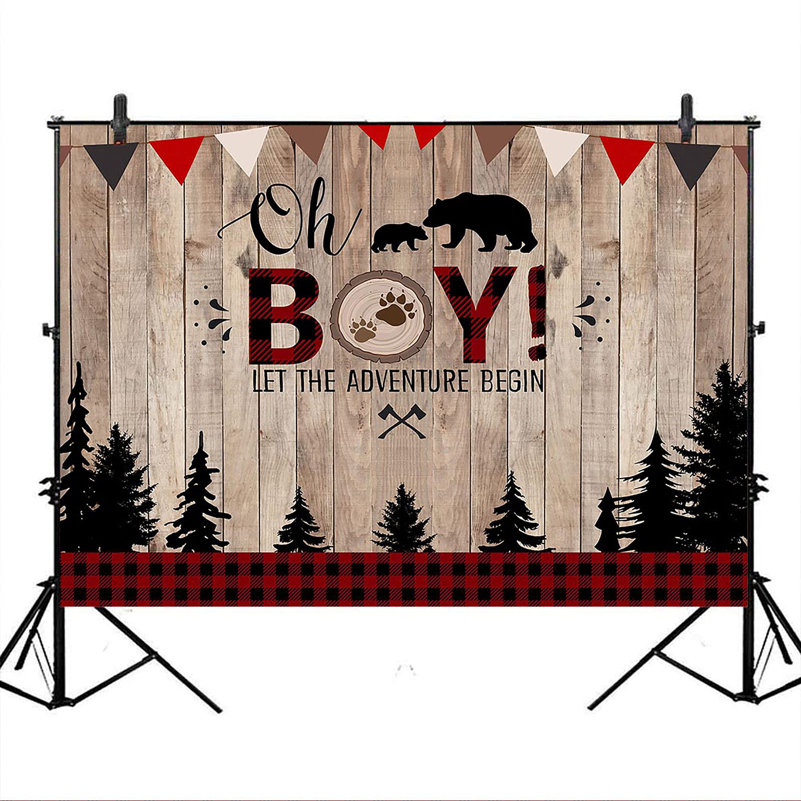 **Avezano Rustic Woodland Bear Cub Plaid Baby Shower Backdrop – 8x6 ft Lumberjack-Themed Party Decor for Boys, Nursery, or Gender Reveal – Perfect for Baby Showers, Birthdays & Photo Booths**