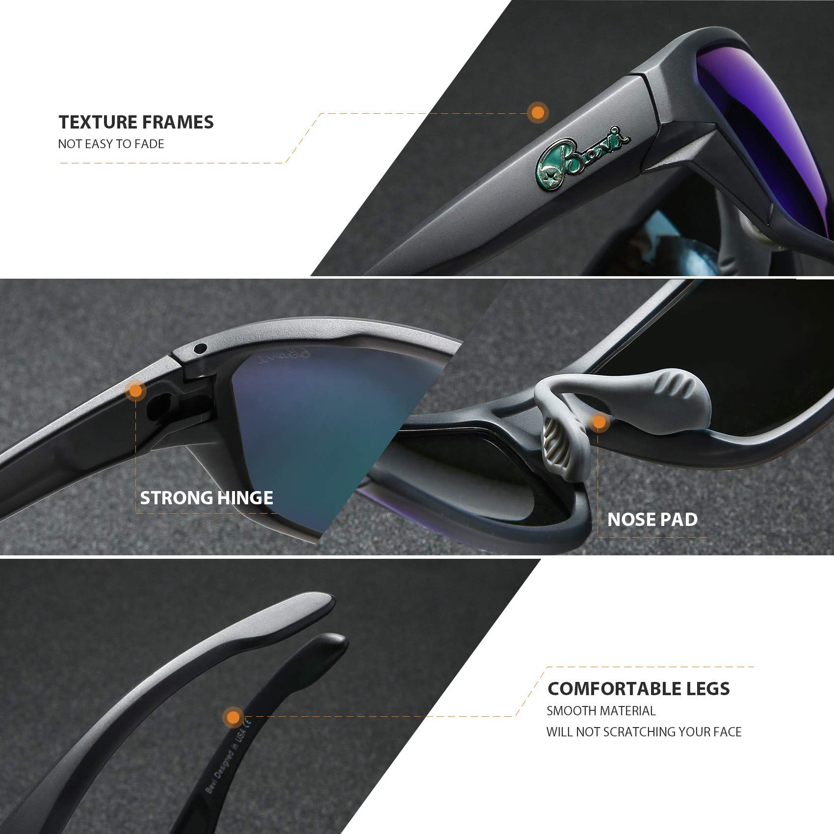 Bevi Polarized Sports Sunglasses for Men & Women - UV Protection, Anti-Glare Driving, Cycling & Running Shades - Perfect for Outdoor Activities & Travel