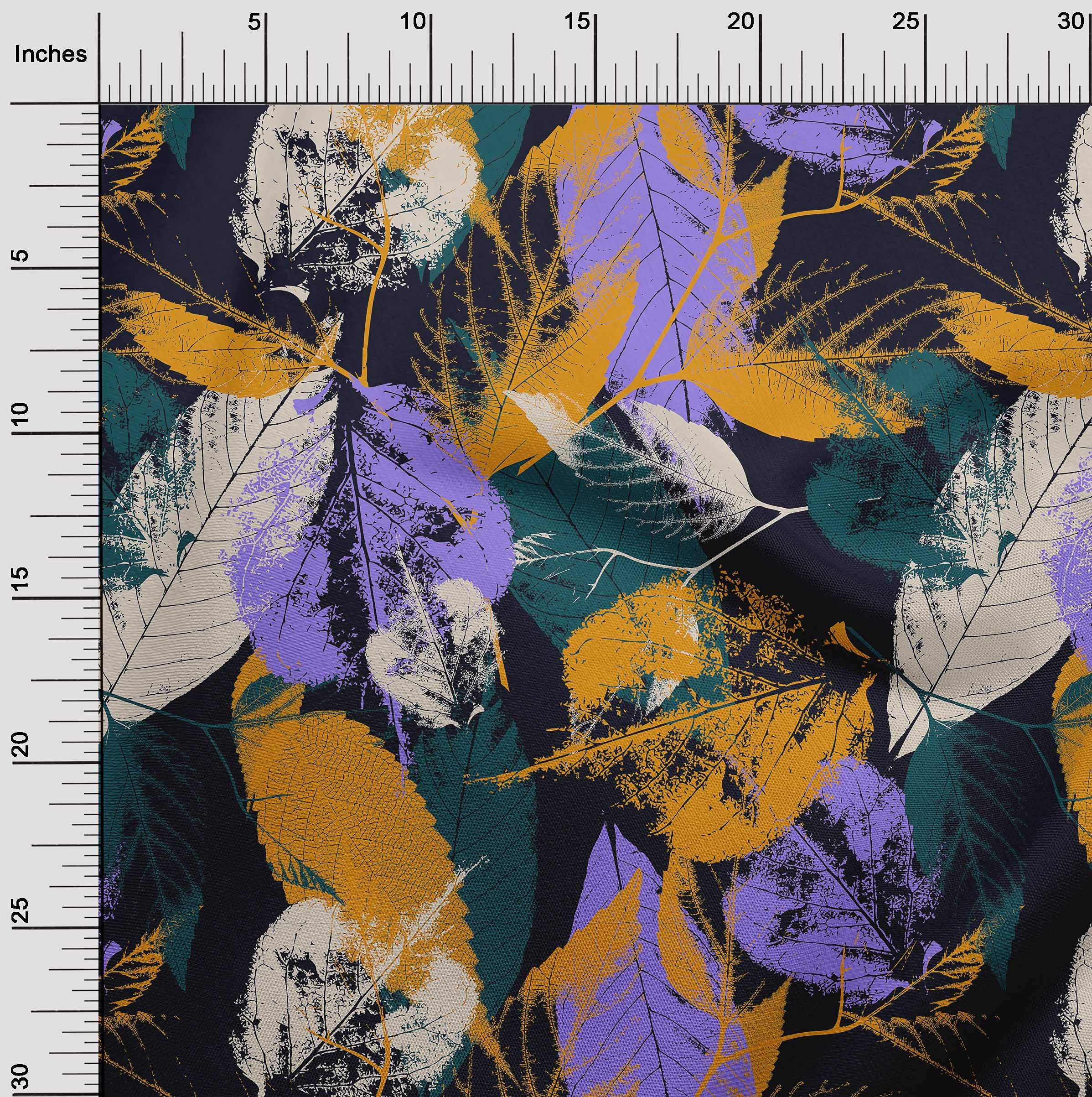 oneOone Velvet Blue Fabric Leaves Dress Material - 58 Inch Wide Printed Fabric by The Yard | Perfect for DIY Dresses, Home Decor & Craft Projects