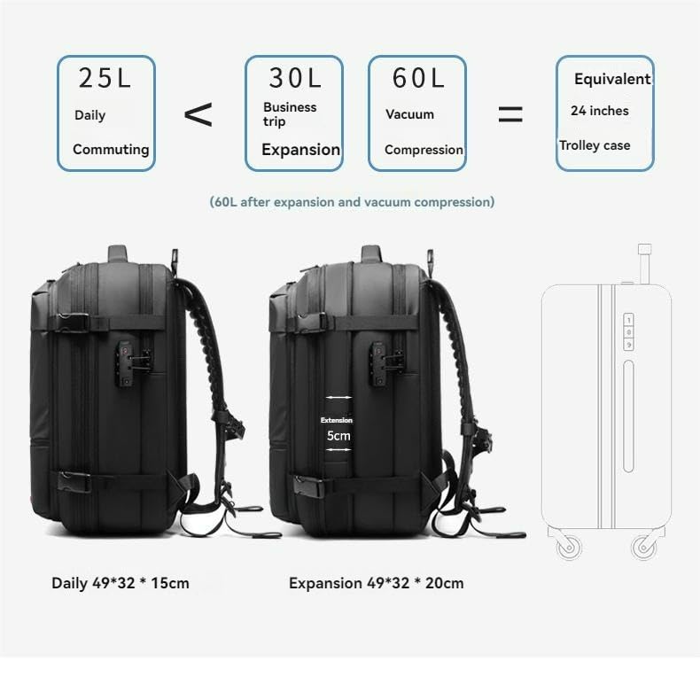 XIEGND Alepeak Vacuum Compression Backpack - Lightweight Travel Backpack with Vacuum Seal Technology for Space Saving | Perfect for Air Travel, Camping & Outdoor Adventures