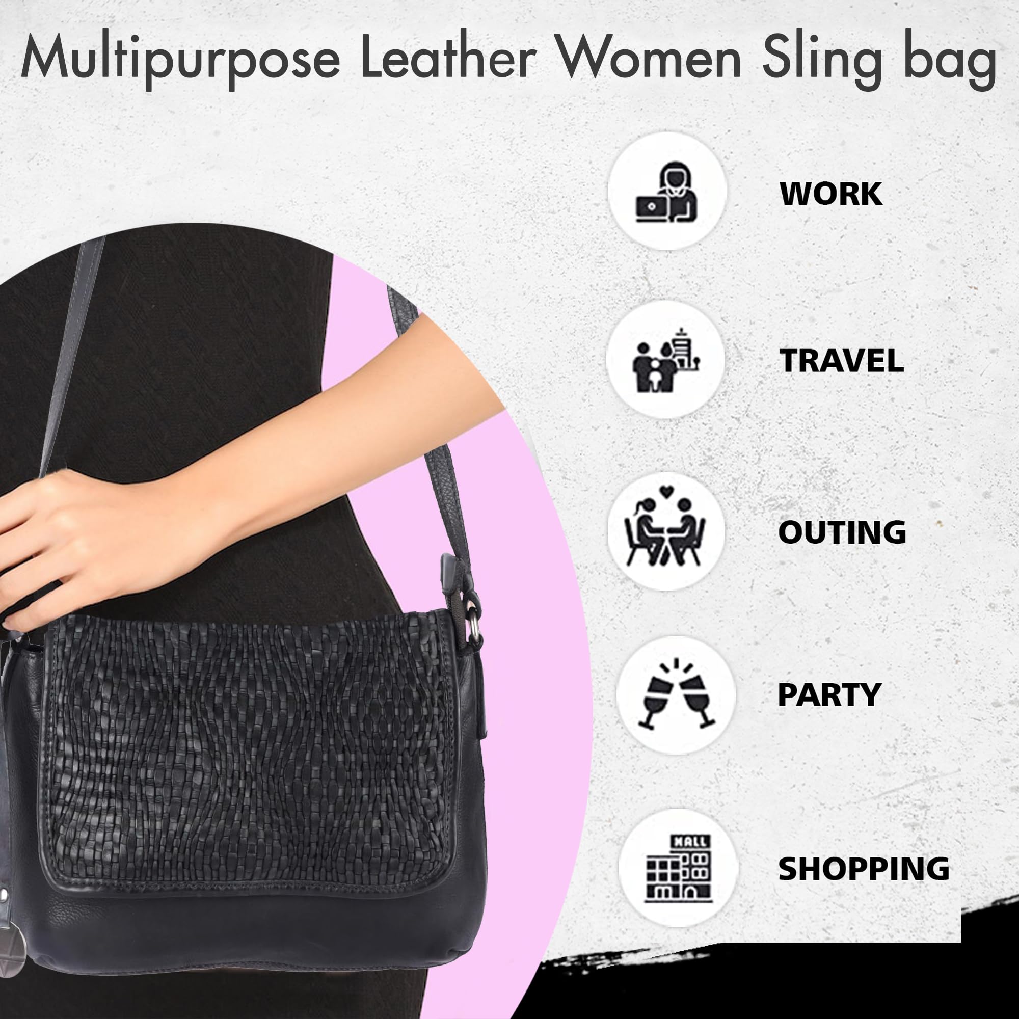 Genuine Leather Crossbody Sling Bags for Women - Trendy Casual Office Purse with Adjustable Strap - Perfect for Work, Travel & Everyday Use