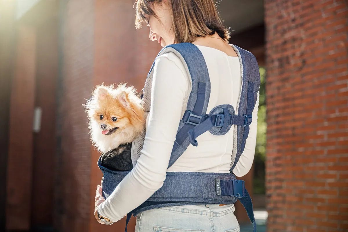 Hug Pack Dog Sling Carrier - Adjustable Pet Carrier for Small Dogs & Cats, Comfortable Hands-Free Design, Blue Jeans - Perfect for Travel, Hiking & Outdoor Adventures