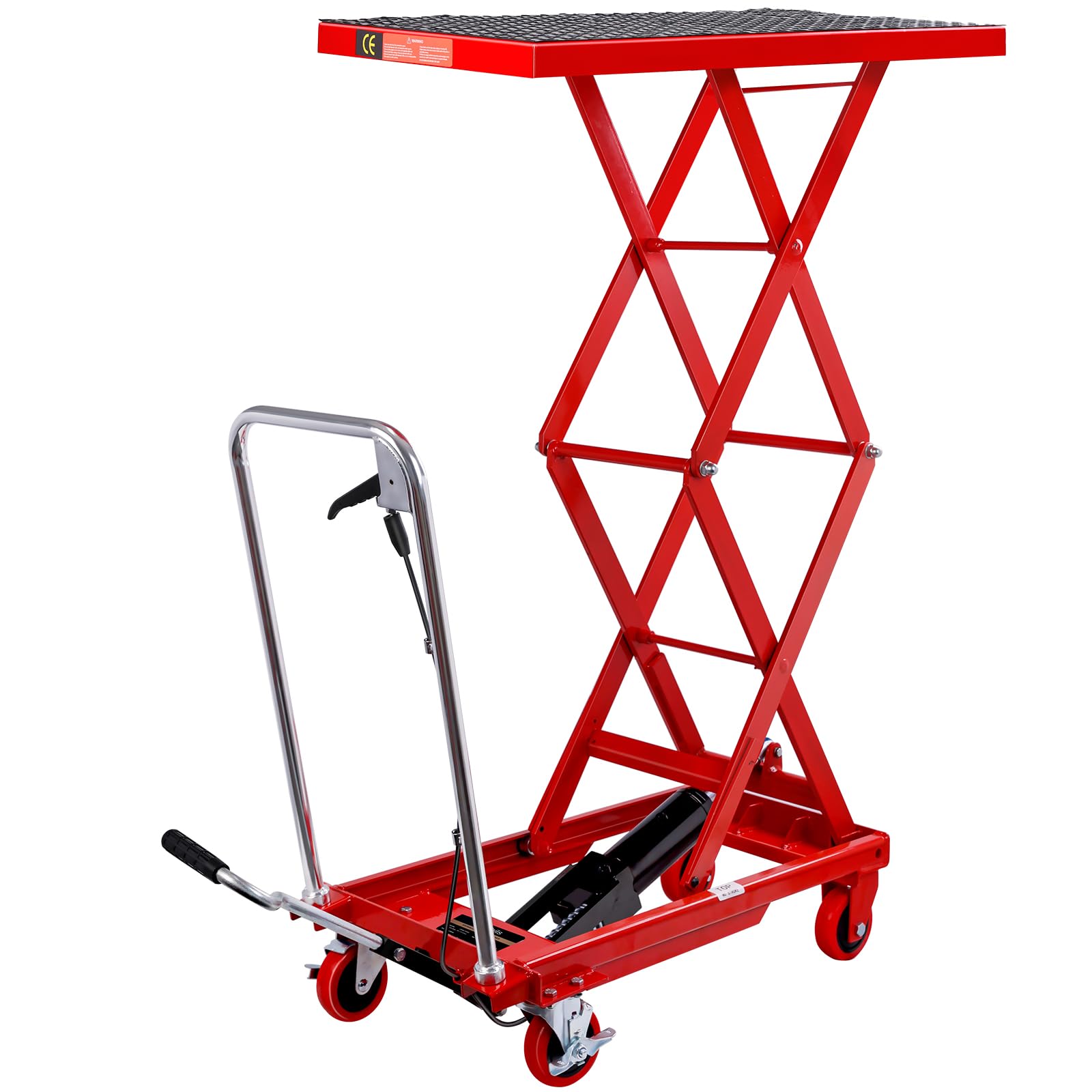 Heavy Duty Hydraulic Lift Table Cart 330 lbs Capacity - Adjustable Height 10.6'' to 50'' - Double Scissor Lift with Anti-Slip Platform & 4 Locking Wheels - Industrial Material Handling Equipment for Warehouse, Workshop, Garage, Loading Dock - Red