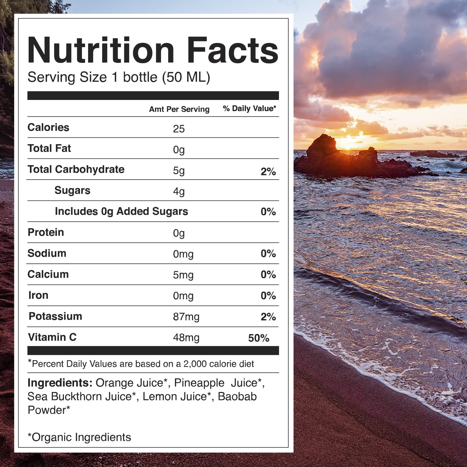 Organic KOR Shots Sea Buckthorn & Baobab Superfood Vitamin C Shot - 24 Pack (1.7 Fl Oz Each) - USDA Certified, Immune Support, Antioxidant Boost - Perfect for Daily Wellness & On-the-Go Nutrition