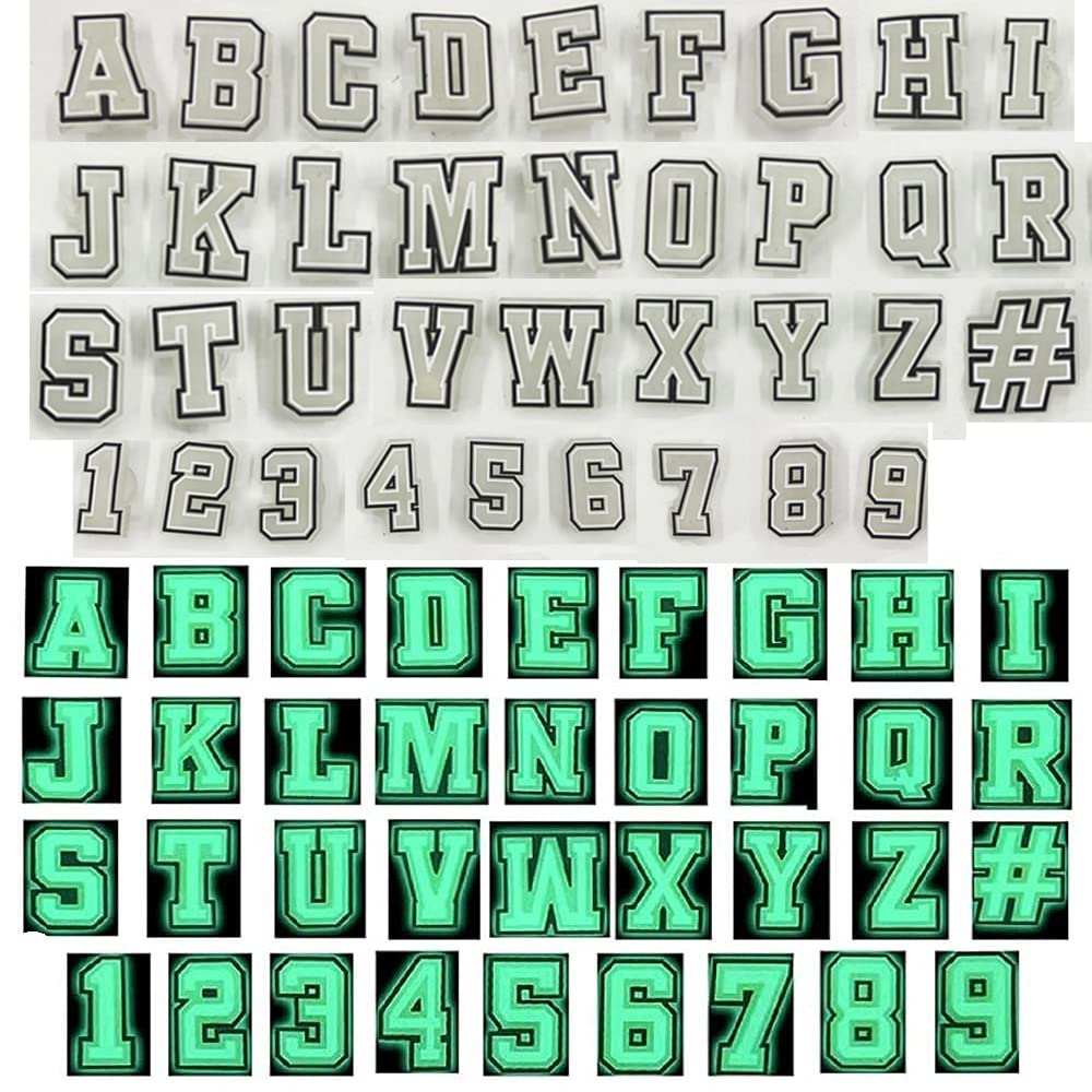 Pequano 37/74 Pcs Glow in The Dark Shoe Charms - Double A-Z Letters & 0-9 Numbers for Crocs, Jibbitz, Bracelets & DIY Crafts - Perfect for Kids Shoes, Backpacks & Accessories Customization